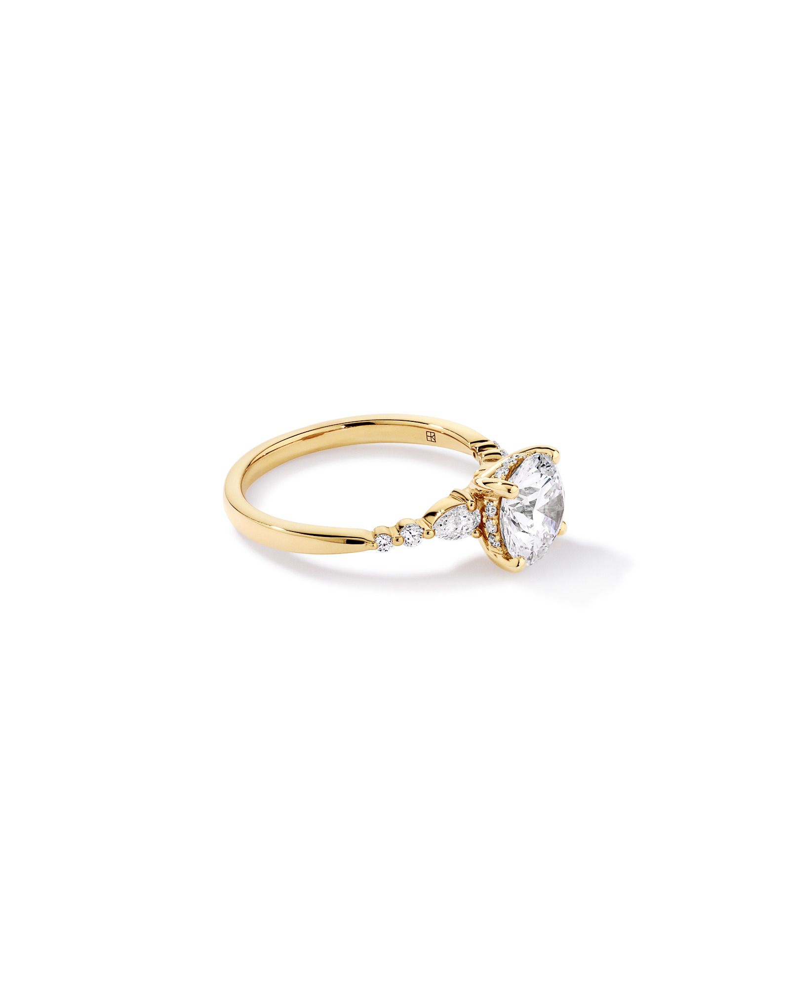 2.28 Carat TW Round Brilliant and Pear Laboratory-Grown Diamond Side Accent Ring 14kt Yellow Gold