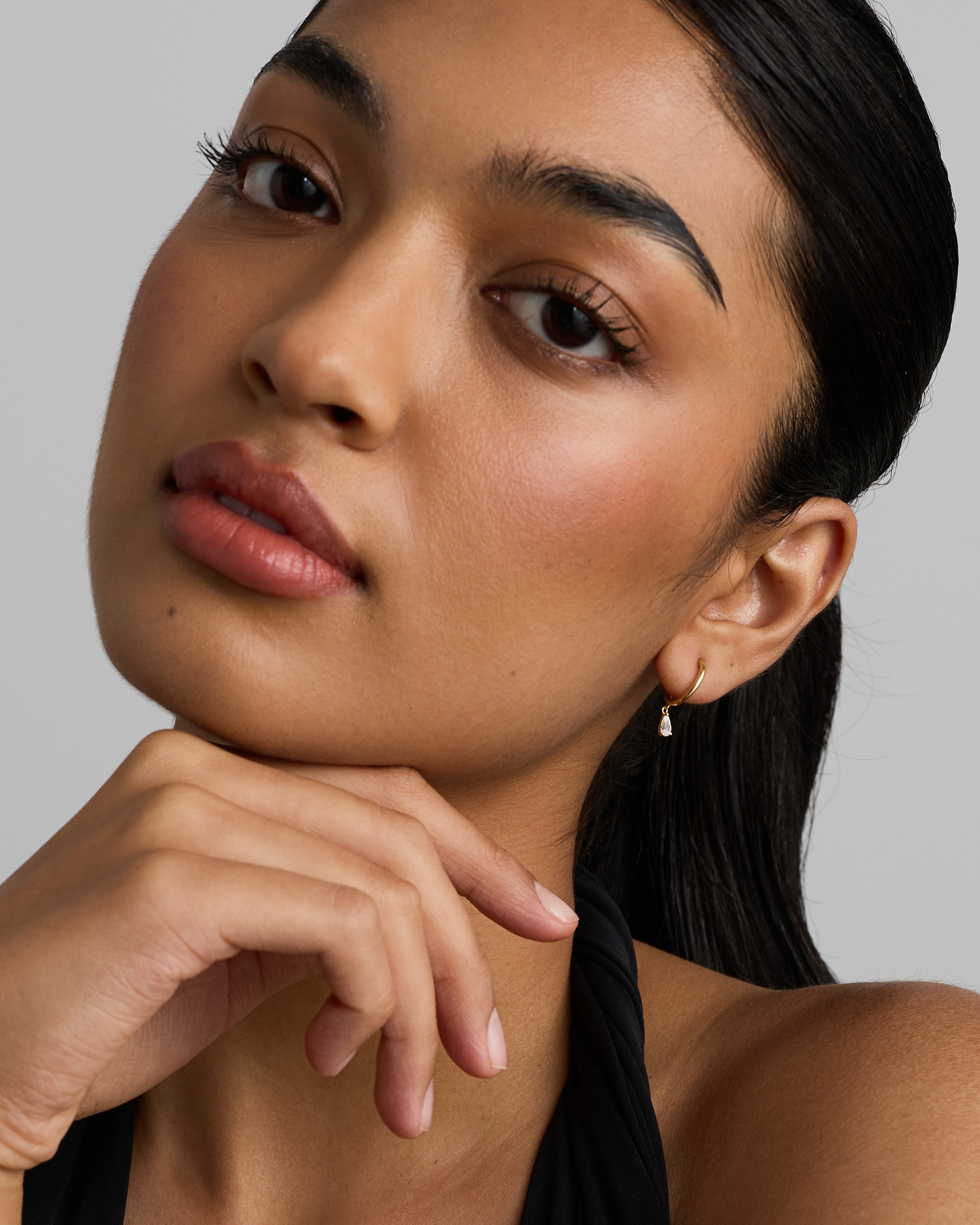 Pear Cubic Zirconia Charm Hoop Stud Earrings in 10kt Yellow Gold