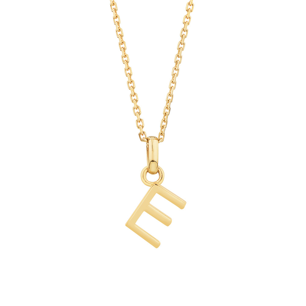 "E" Initial Pendant with Chain in 10kt Yellow Gold