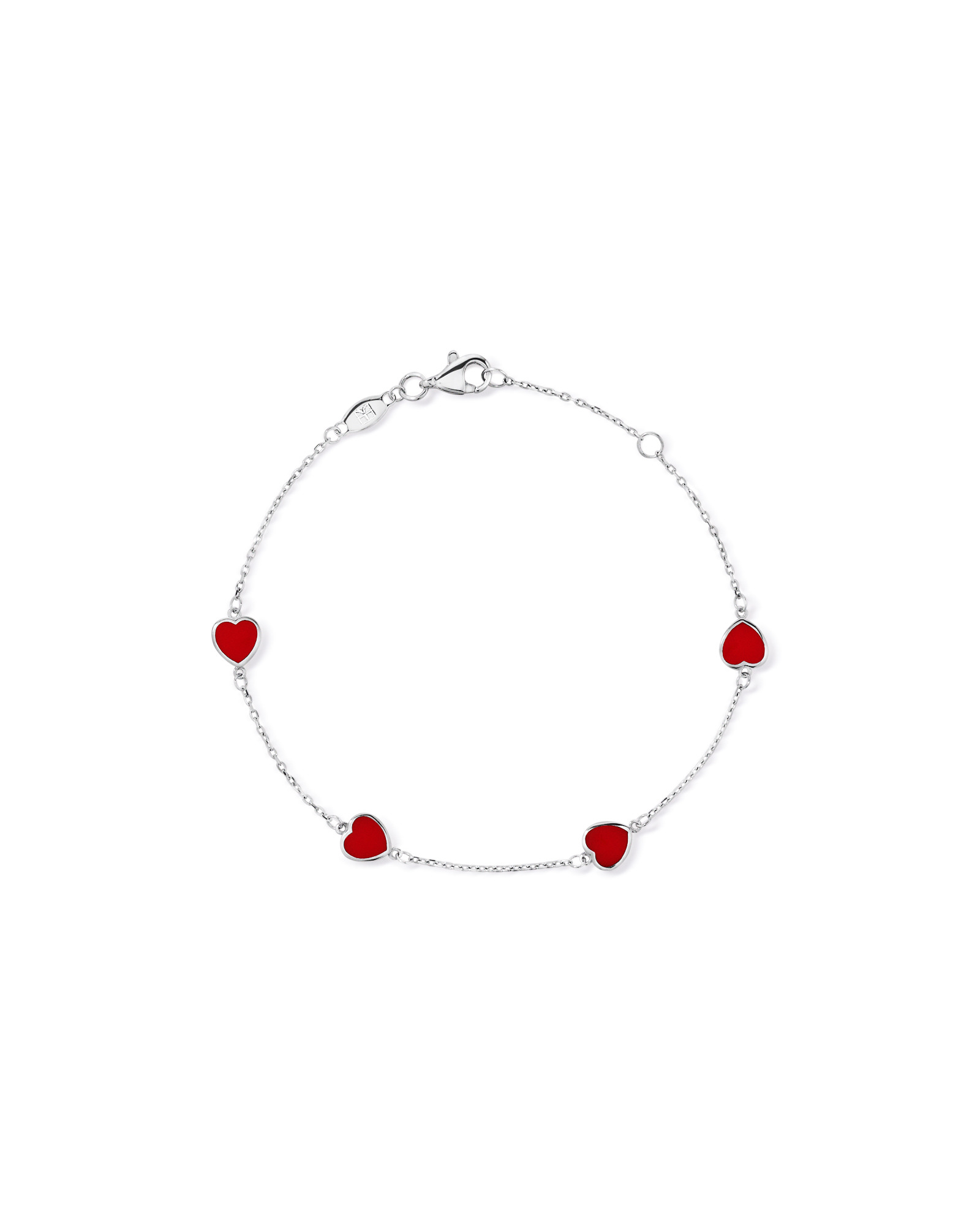 Bracelet cœur en émail rouge 19 cm en argent sterling
