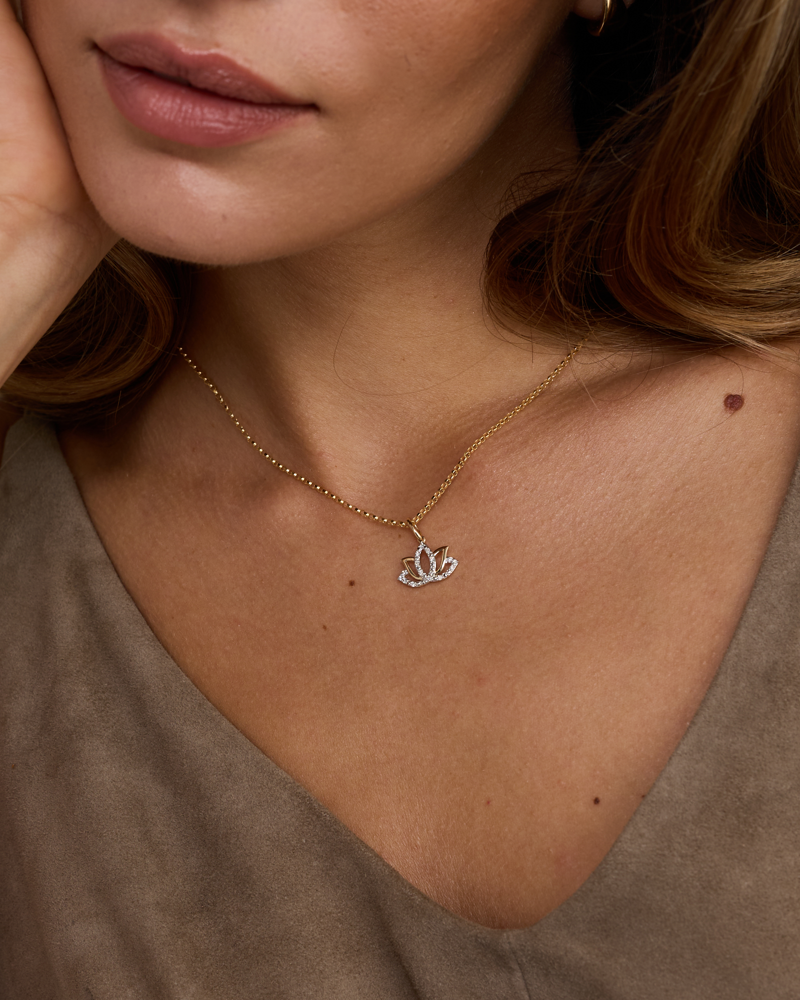 Diamond Lotus Pendant in 10kt Yellow Gold