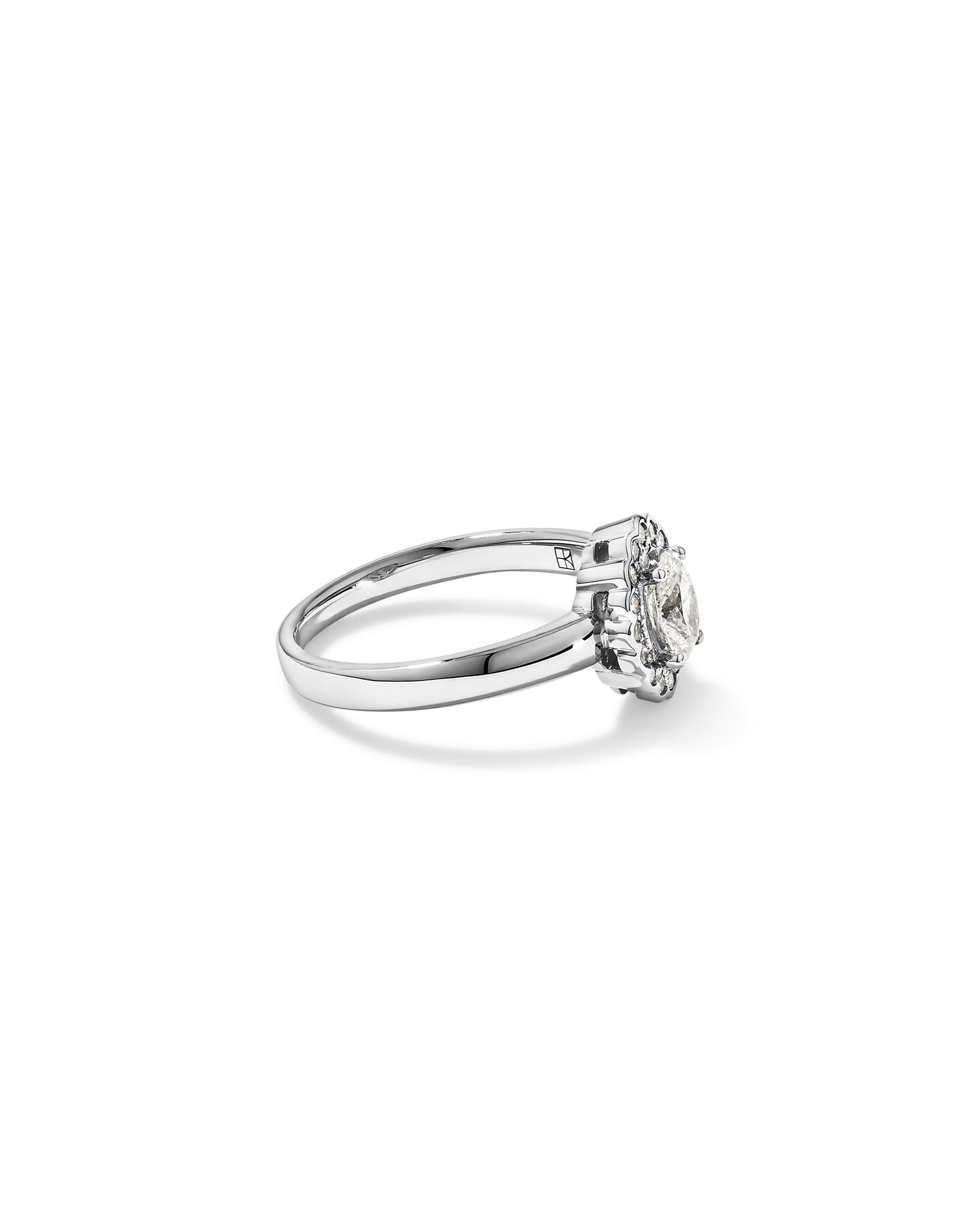 0.60 Carat TW Oval Diamond Floral Halo Ring in 14kt White Gold