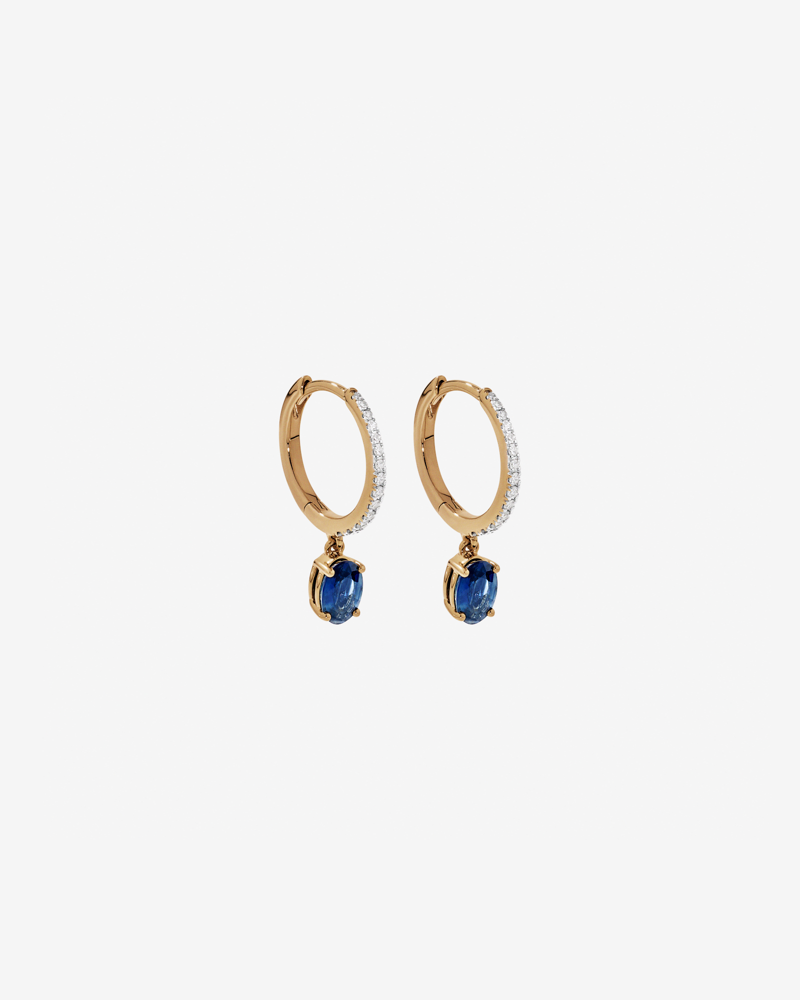 Australian Sapphire Oval Cut & 0.15 Carat TW Diamond Hoop Drop Earrings in 10kt Yellow Gold with Rhodium