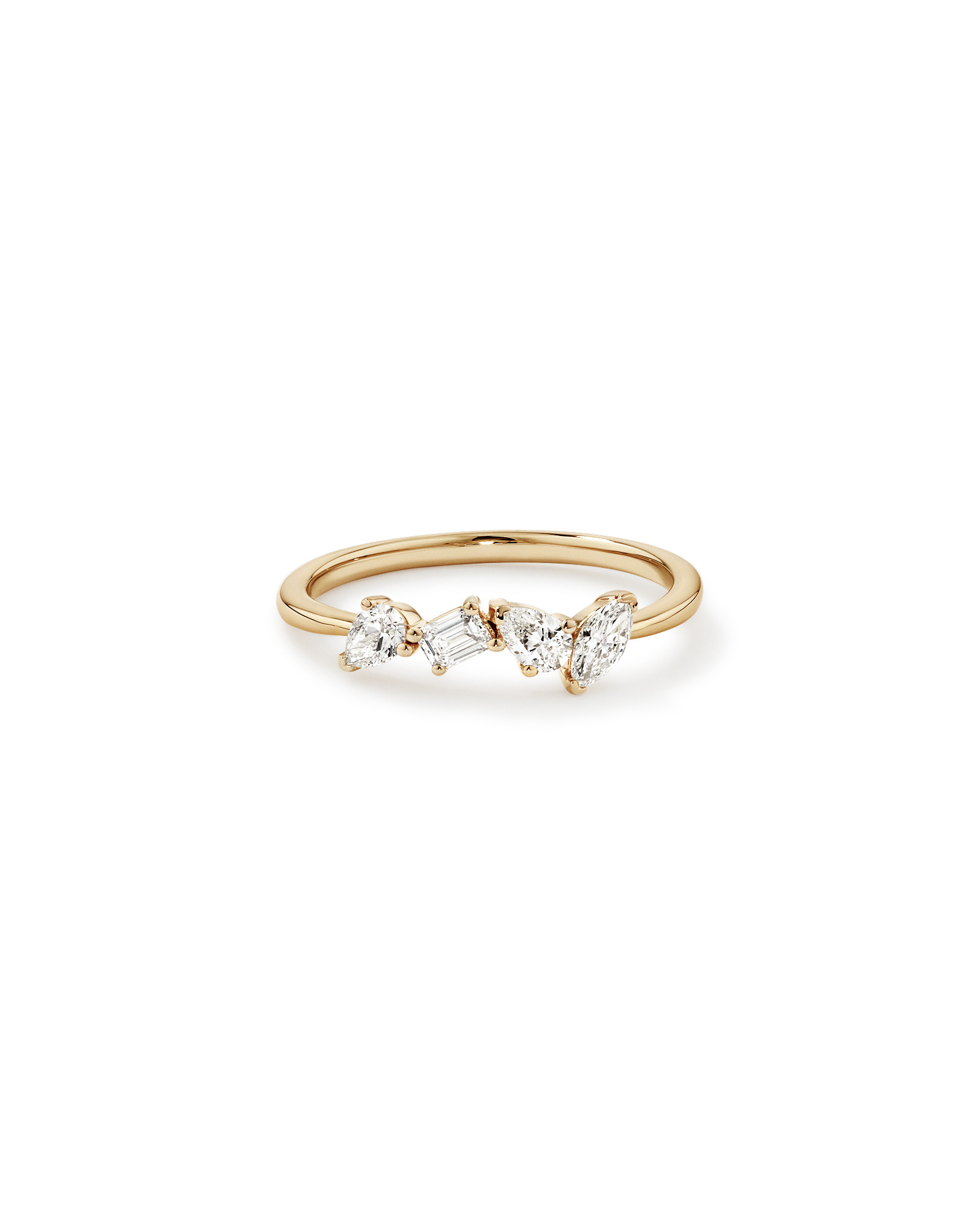 Bague à quatre pierres en diamant de laboratoire TW taille fantaisie de 0,40 carat en or jaune 10 carats