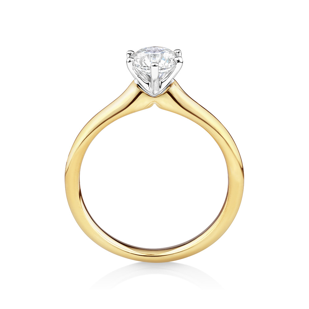 Bague de fiançailles en or blanc et jaune 18 K à diamant solitaire certifié totalisant 0,75 ct