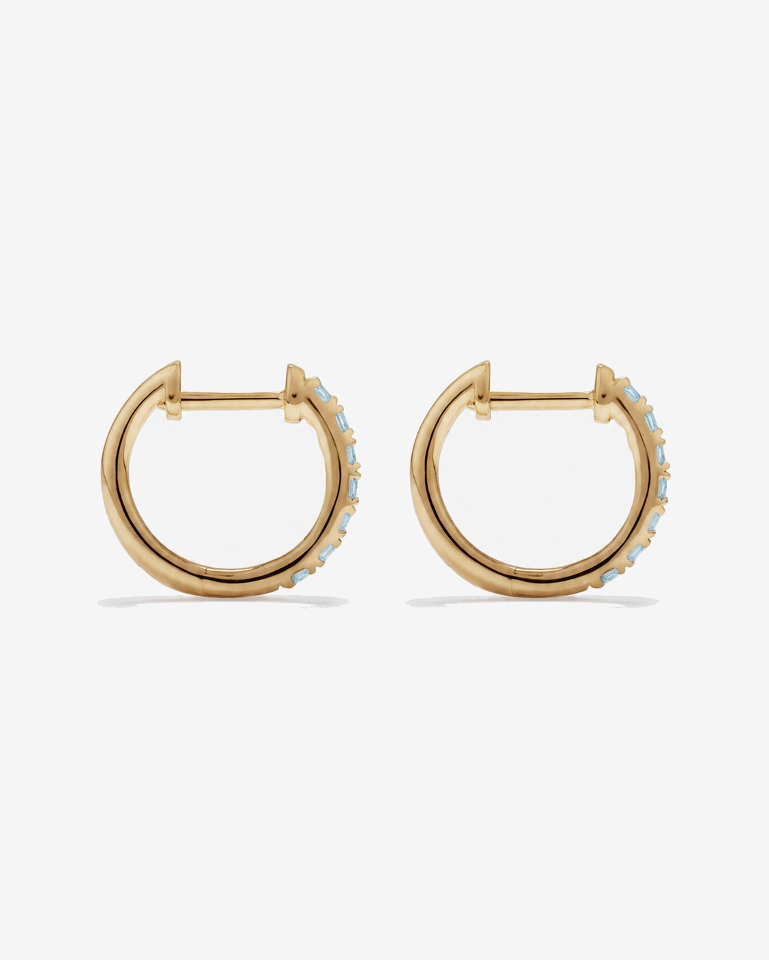 Aquamarine Huggie Hoop Earrings in 10kt Yellow Gold