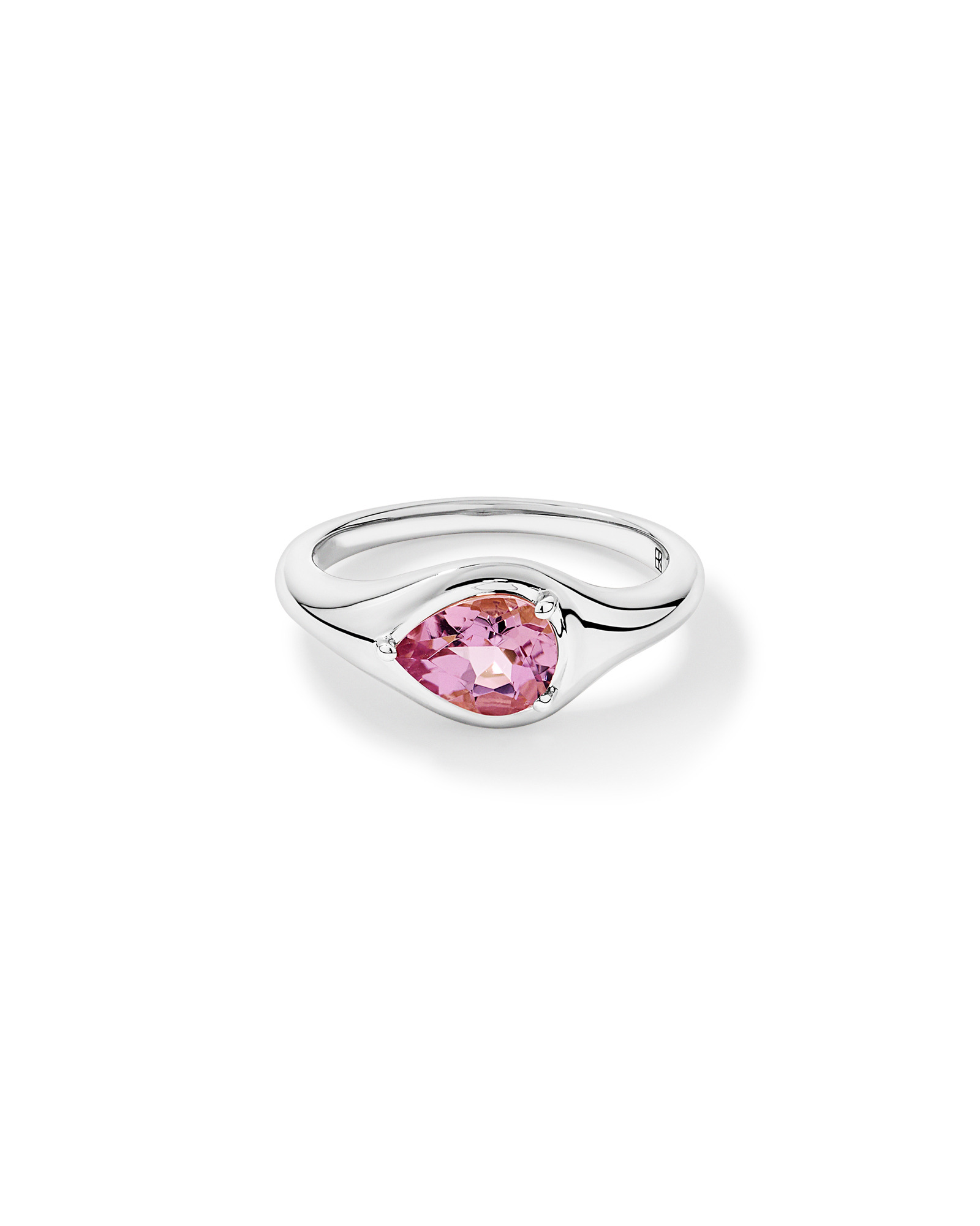 Pear Cut Blush Pink Tourmaline East-to-West Set Ring 10kt White Gold