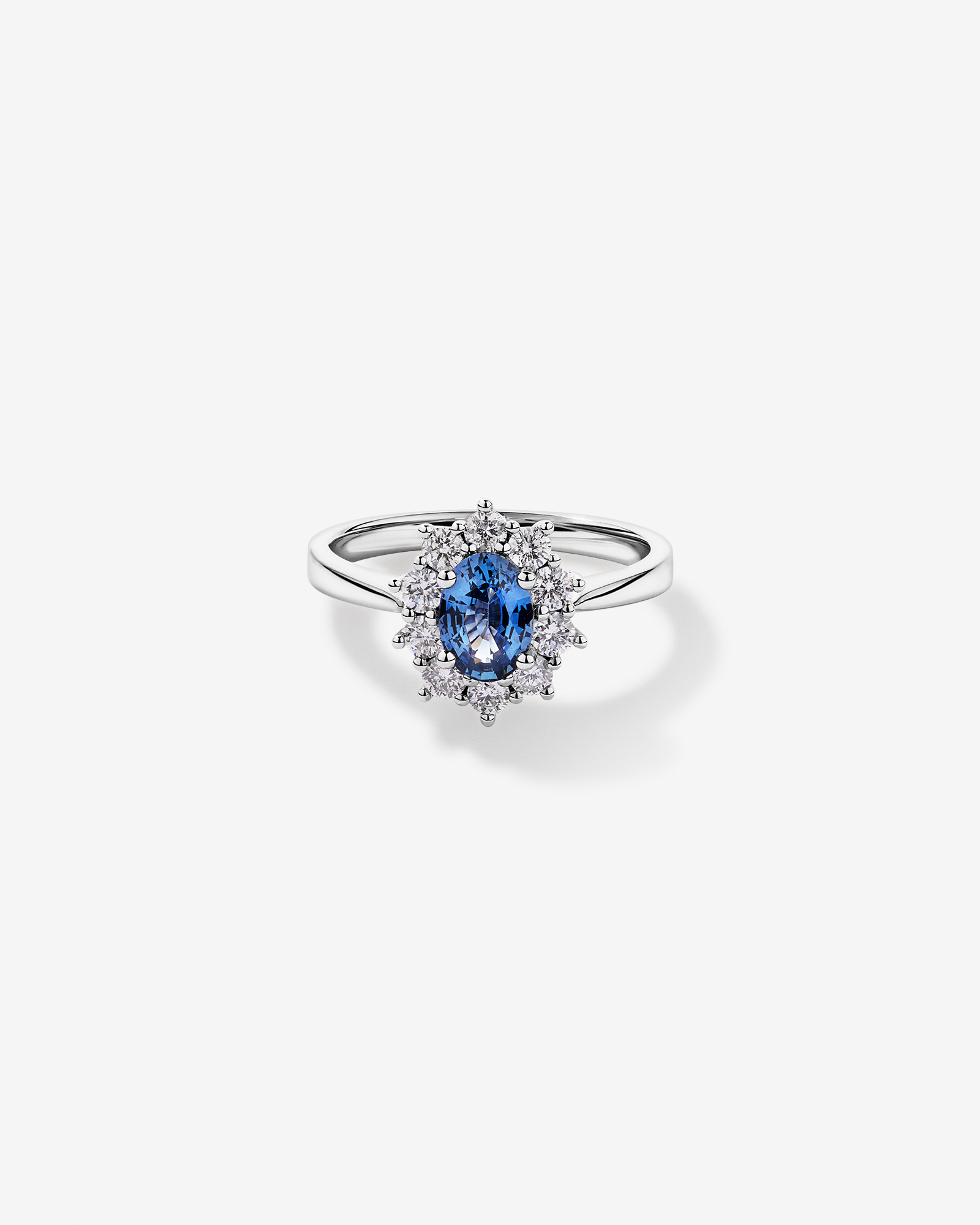 Ceylon Sapphire and 0.50 Carat TW Diamond Halo Ring 14kt White Gold