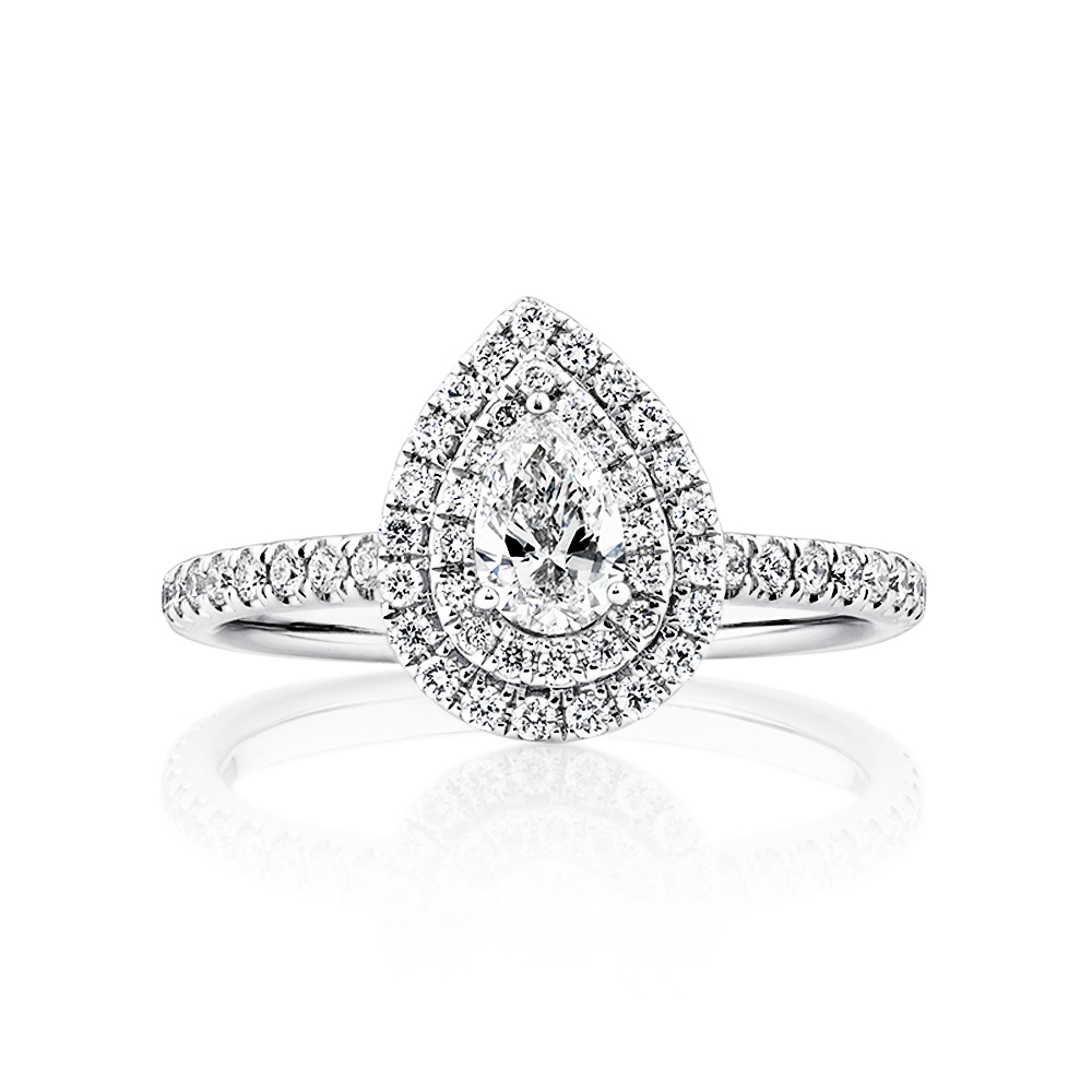 Bague à halo double en or blanc 18 K à diamants totalisant 0,71 ct