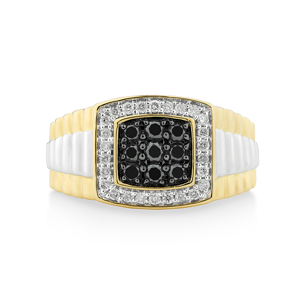 Men's Ring with 3/4 Carat TW of White & Enhanced Black Diamonds in 10kt Yellow & White Gold
