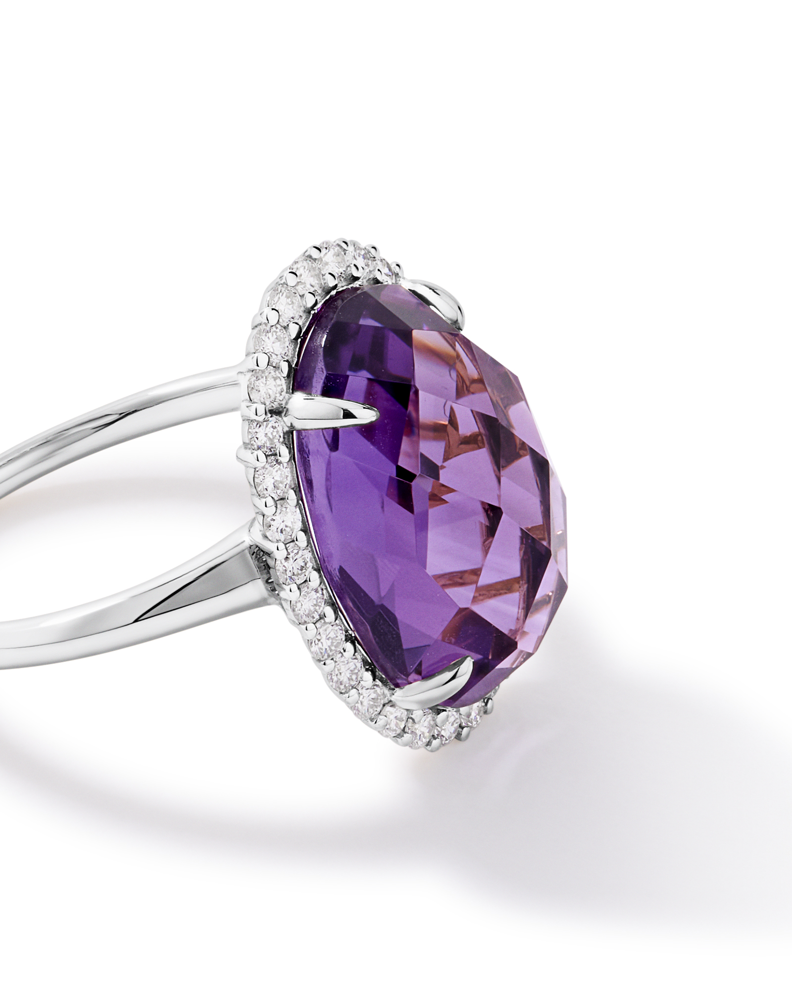 Oval Amethyst & 0.35 Carat TW Diamond Halo Ring 10kt White Gold