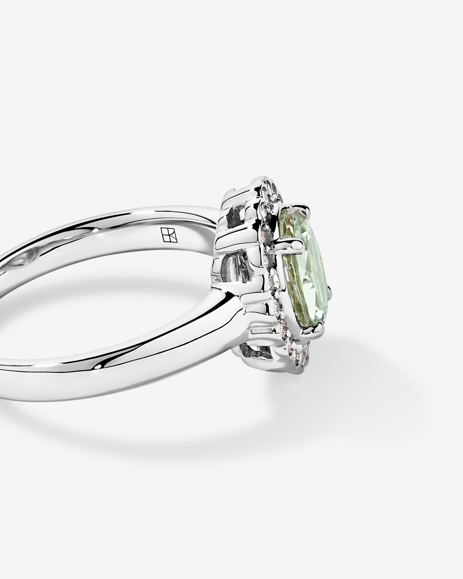 Green Amethyst & 0.20TW of Diamond Halo Ring 10kt Gold