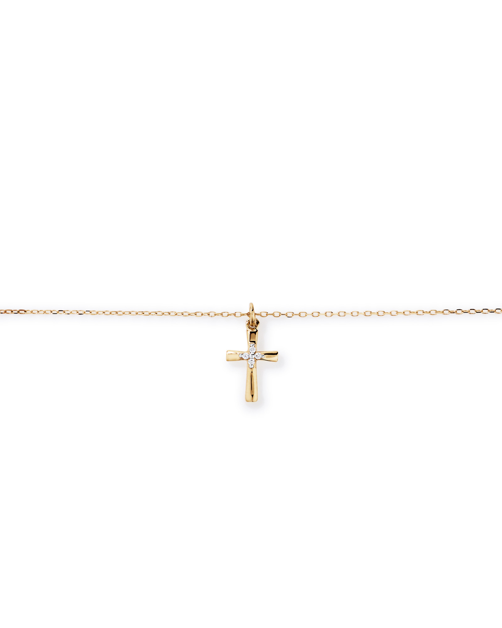 Children's Cubic Zirconia Cross Pendant with Chain in 10kt Yellow Gold