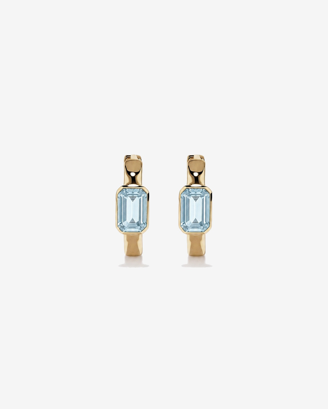 Aquamarine Bezel Huggie Earrings in 10kt Yellow Gold