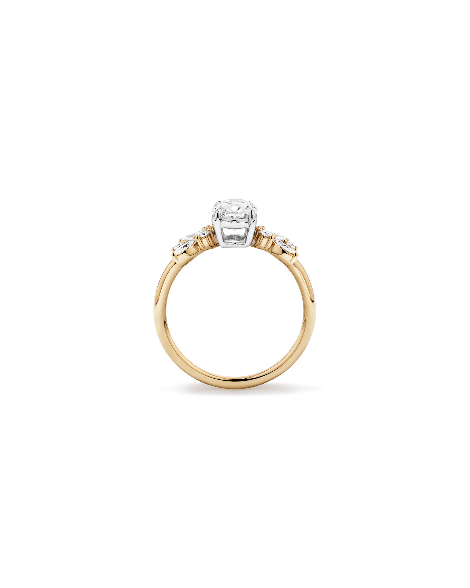 1.40 Carat TW Oval Cut Laboratory-Grown Diamond Marquise & Round Side Stone Engagement Ring 14kt Yellow White Gold