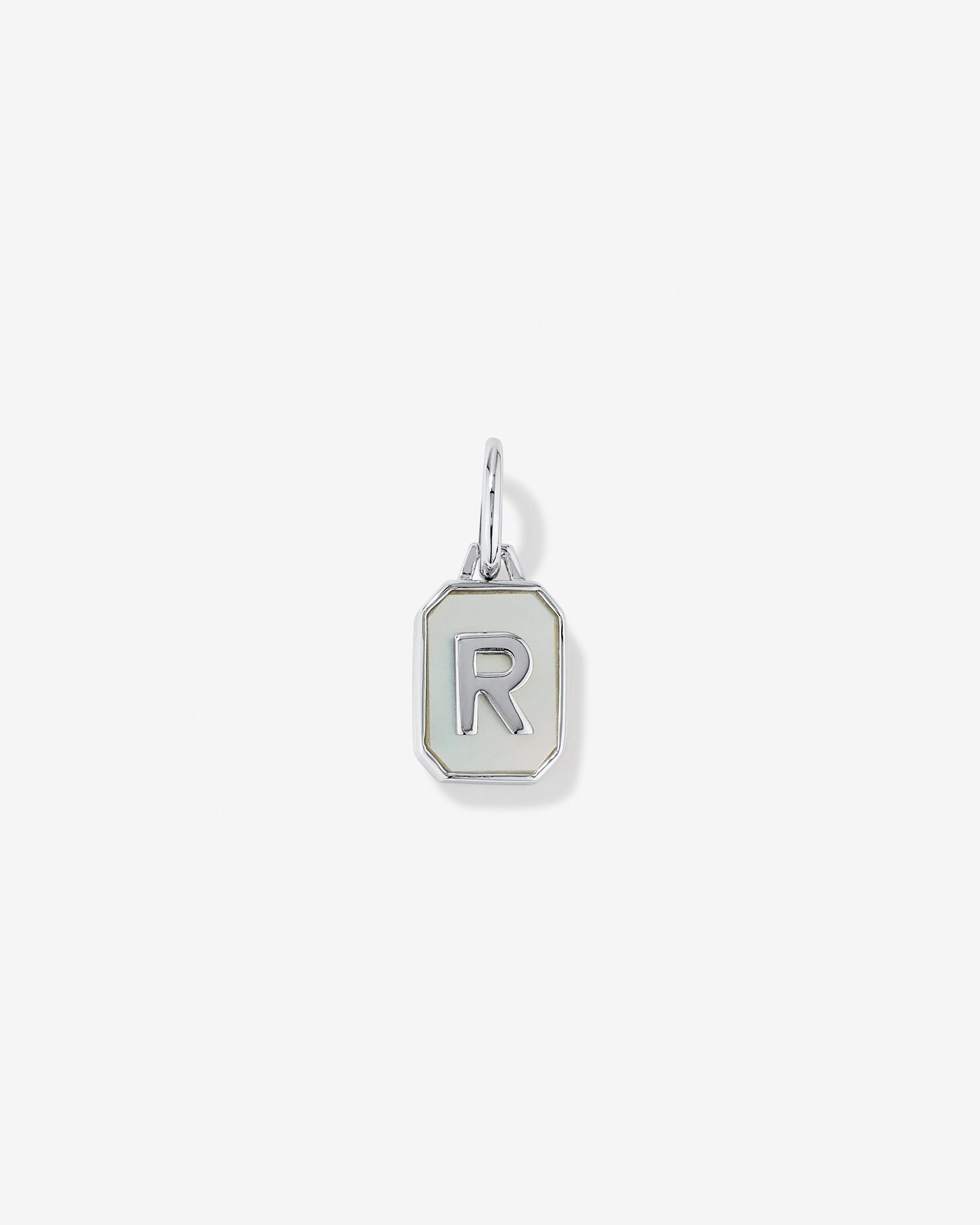 Letter R Mother of Pearl Initial Pendant in Sterling Silver