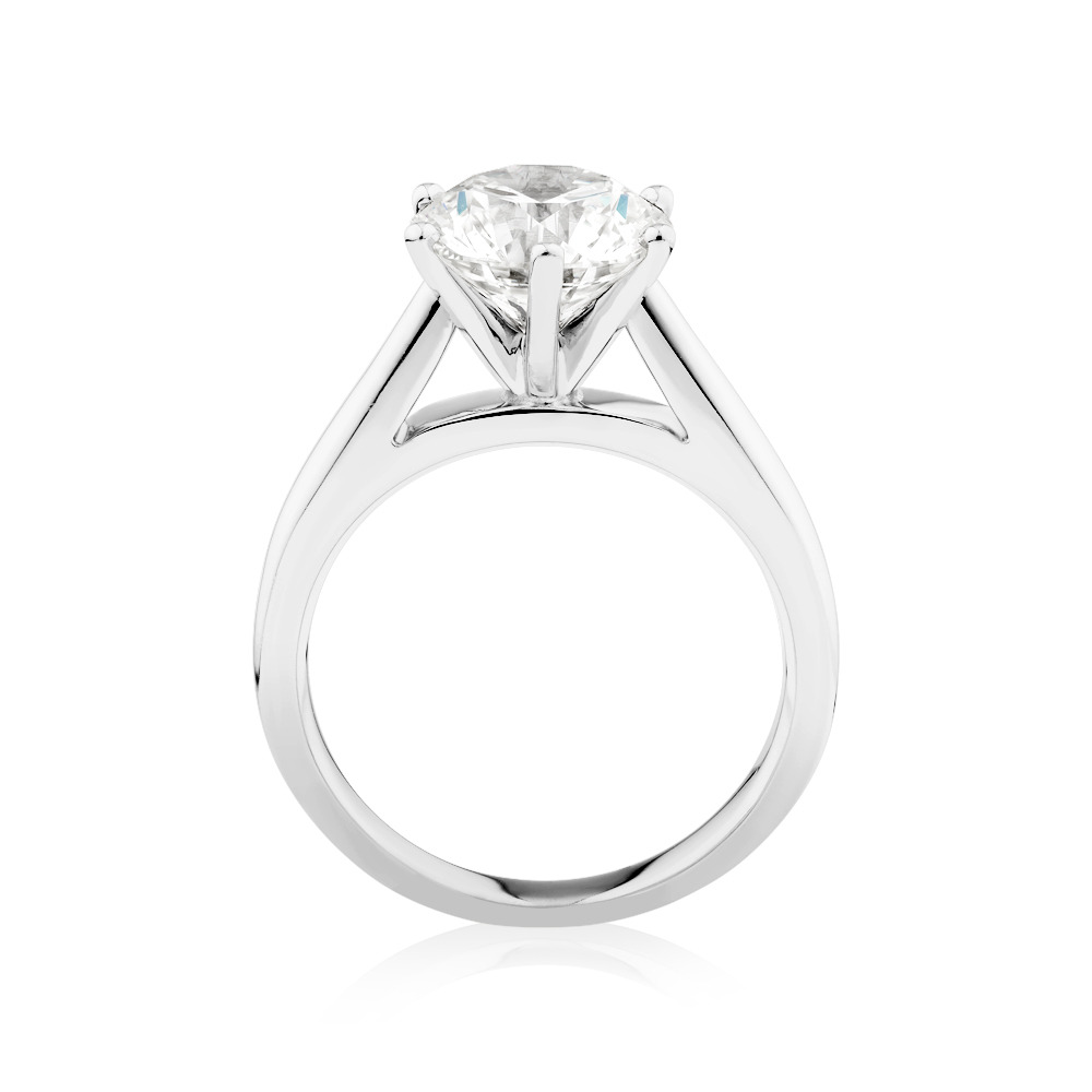Bague de fiançailles solitaire certifiée avec un diamant de 3 carats en or blanc 14kt.