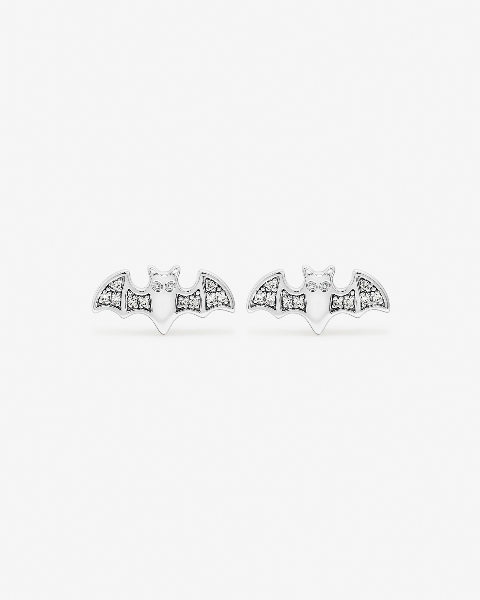 Bat Halloween Stud Earrings with Cubic Zirconia in Sterling Silver