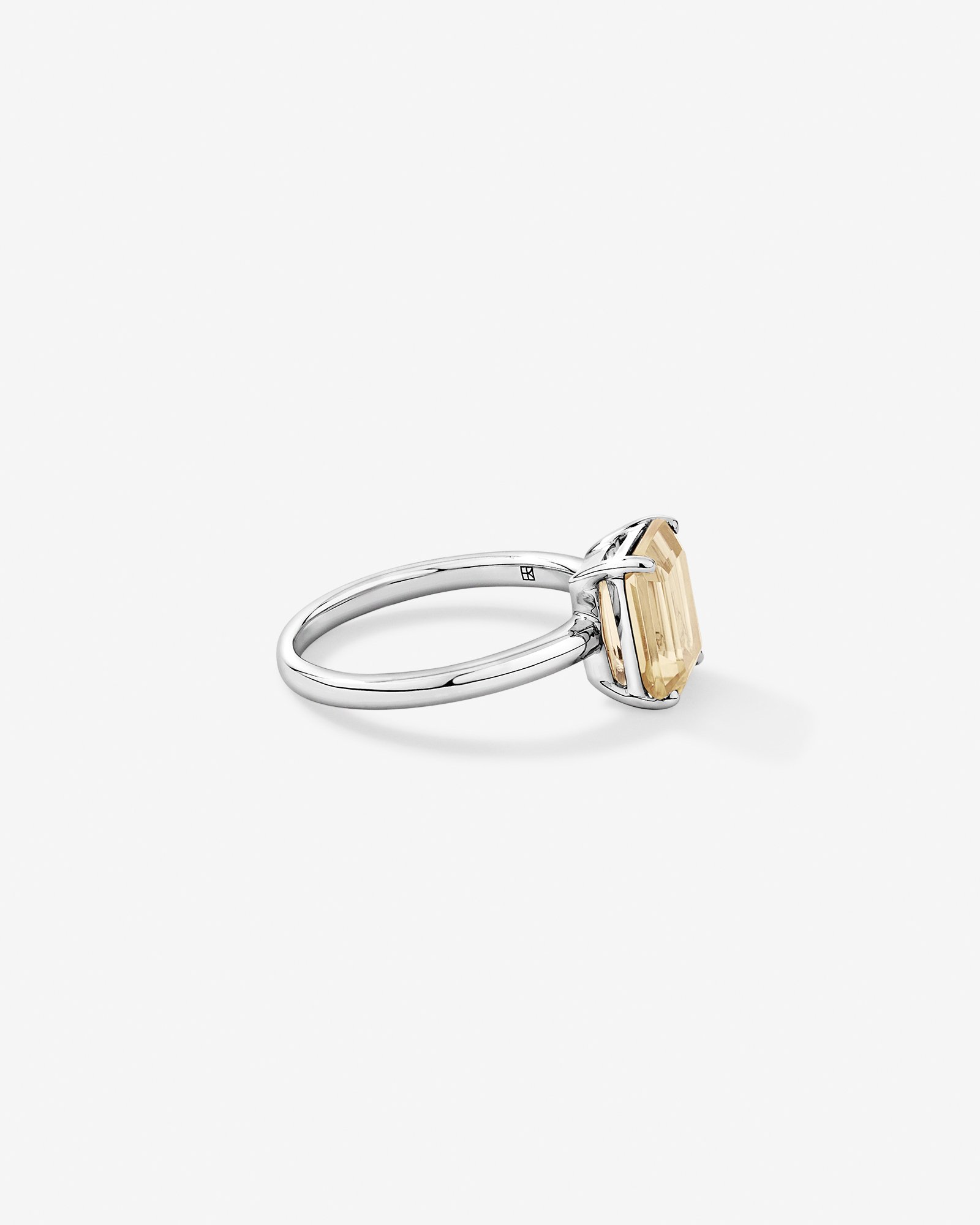 Emerald Cut Soft Champagne Citrine Solitaire Ring Sterling Silver