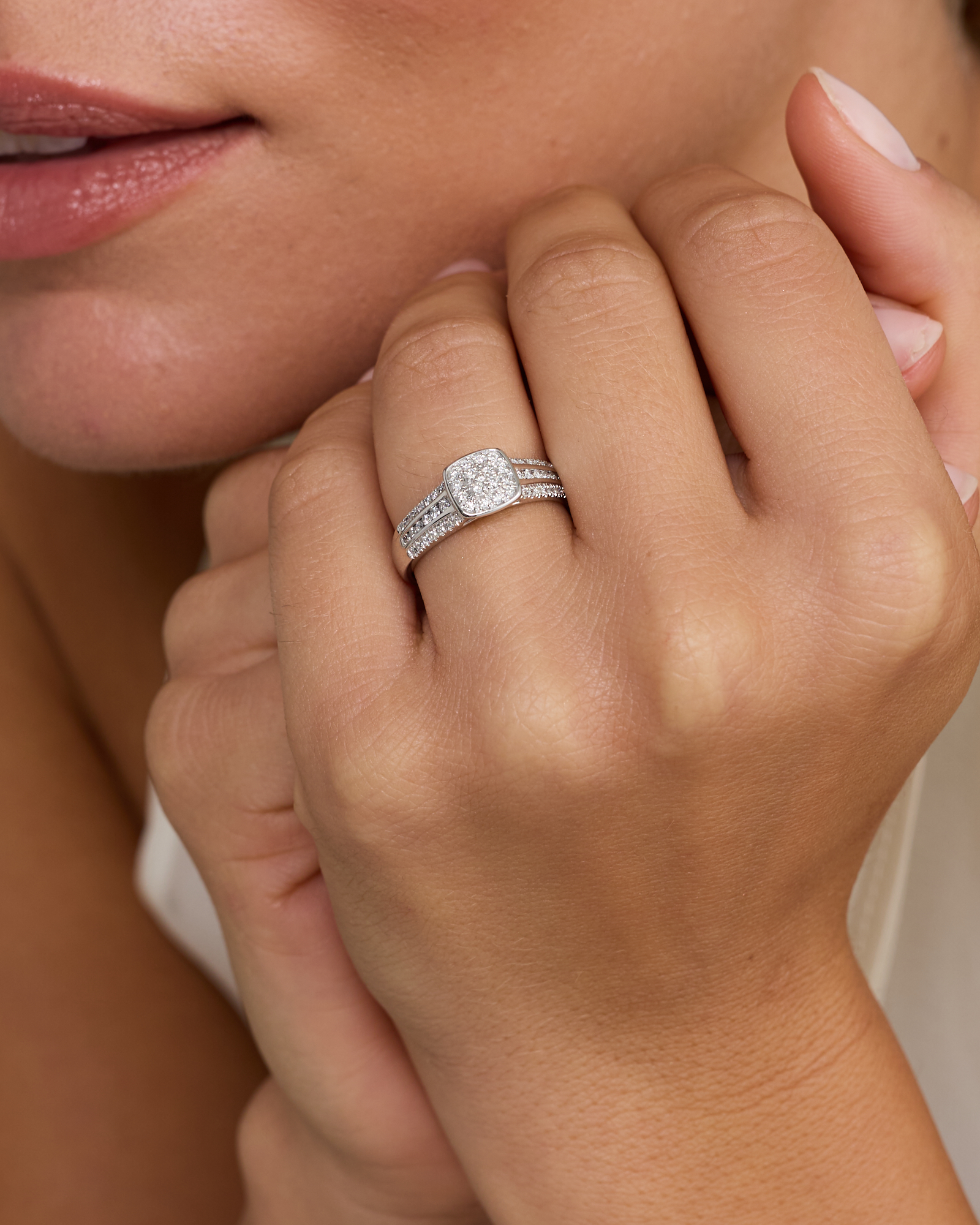 0.35 Carat TW Cushion-Shaped Diamond Cluster Ring in Sterling Silver