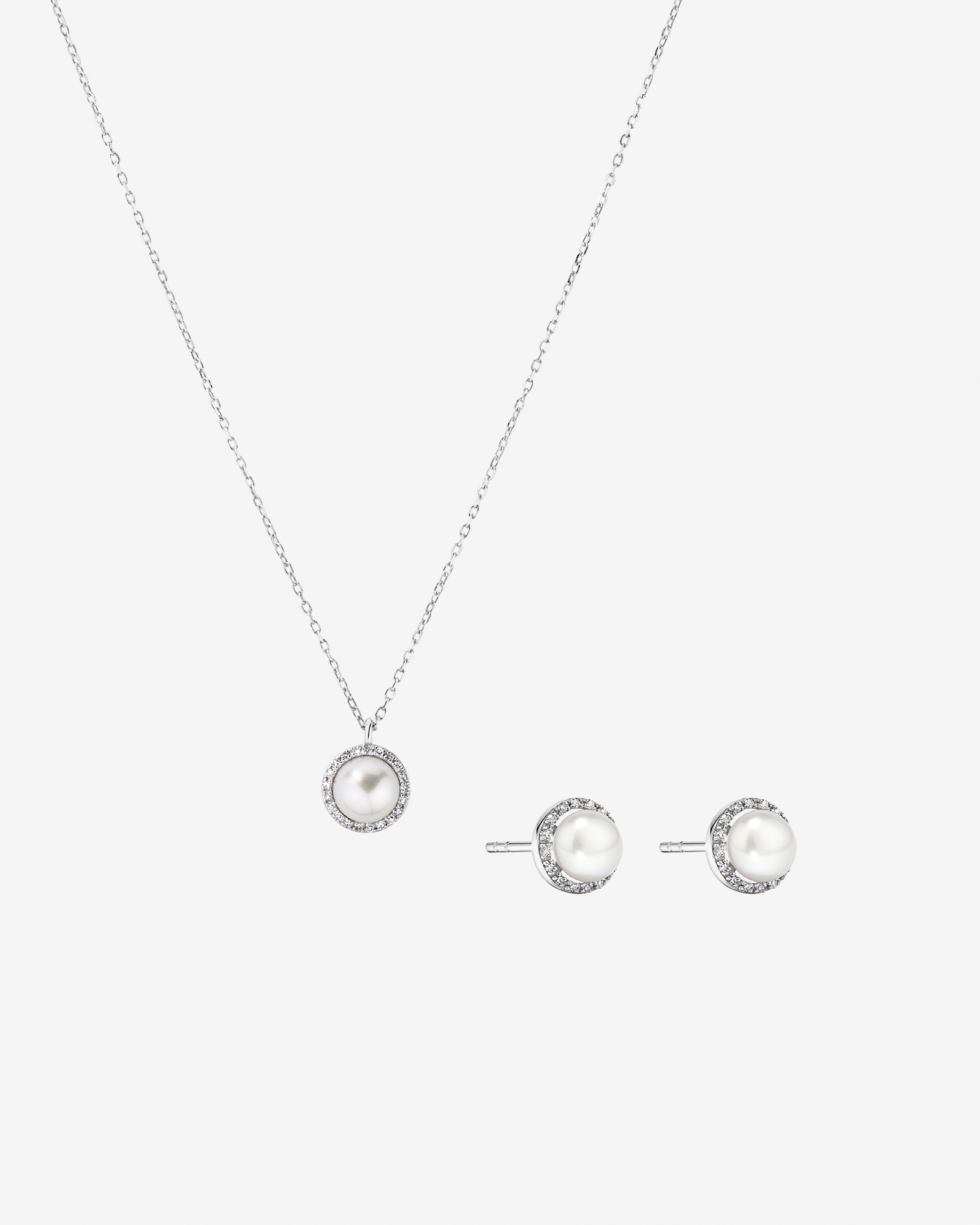 Cultured Freshwater Pearl & 0.13TW of Diamond Necklace and Earring Gift Set in Sterling Silver