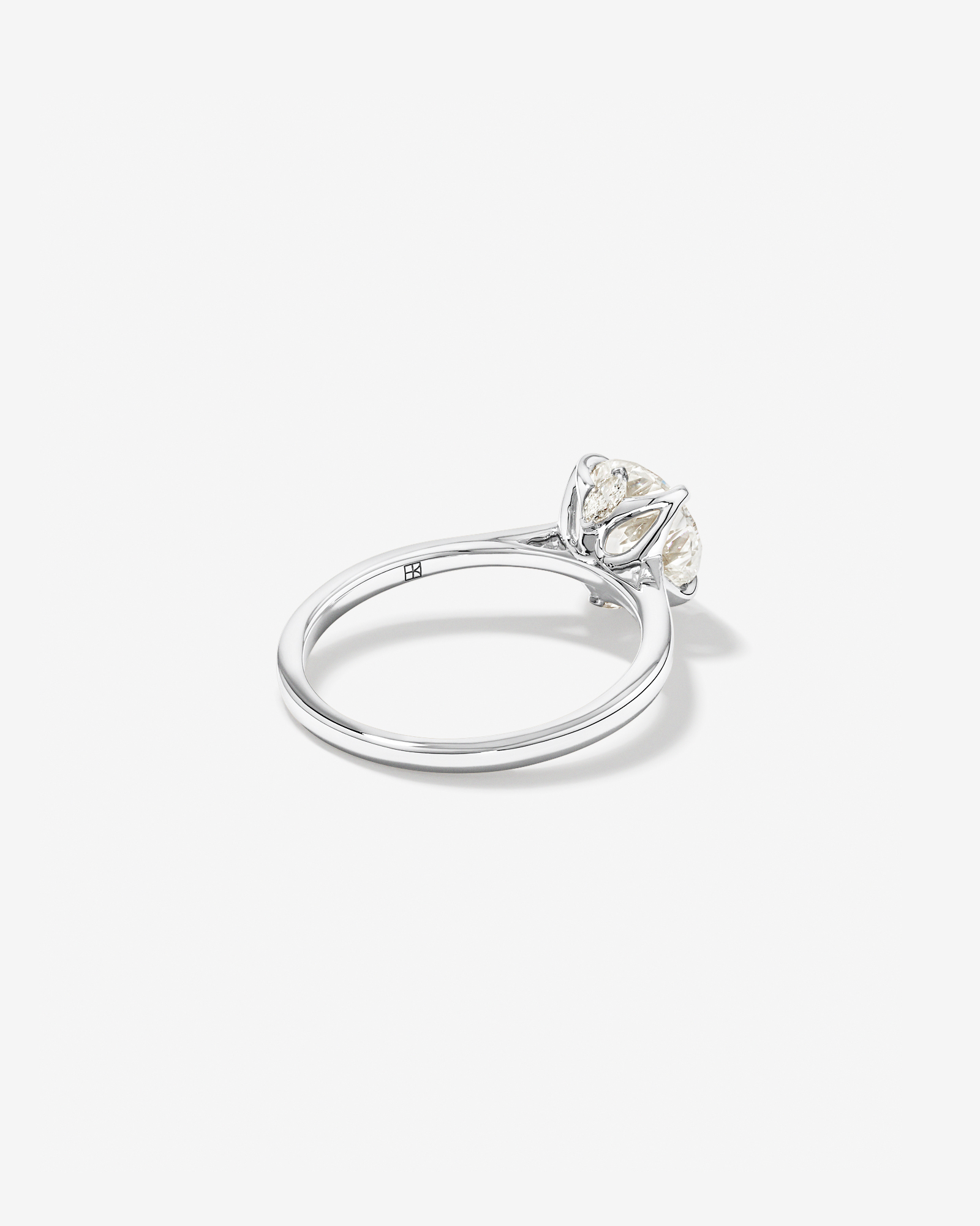 2.09 Carat TW Round Brilliant Laboratory-Grown Diamond Solitaire ring with Tulip inspired Marquise Diamonds 14kt Gold