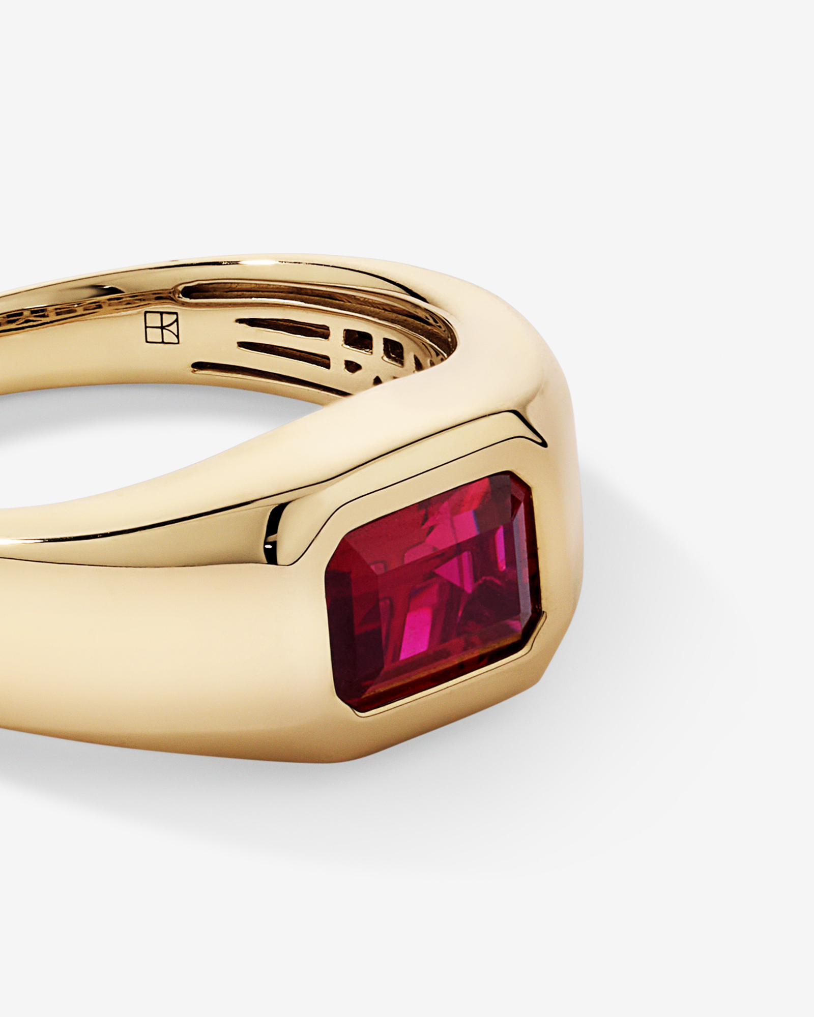 Bezel Set Created Ruby Solitaire Men's Ring 10kt Yellow Gold