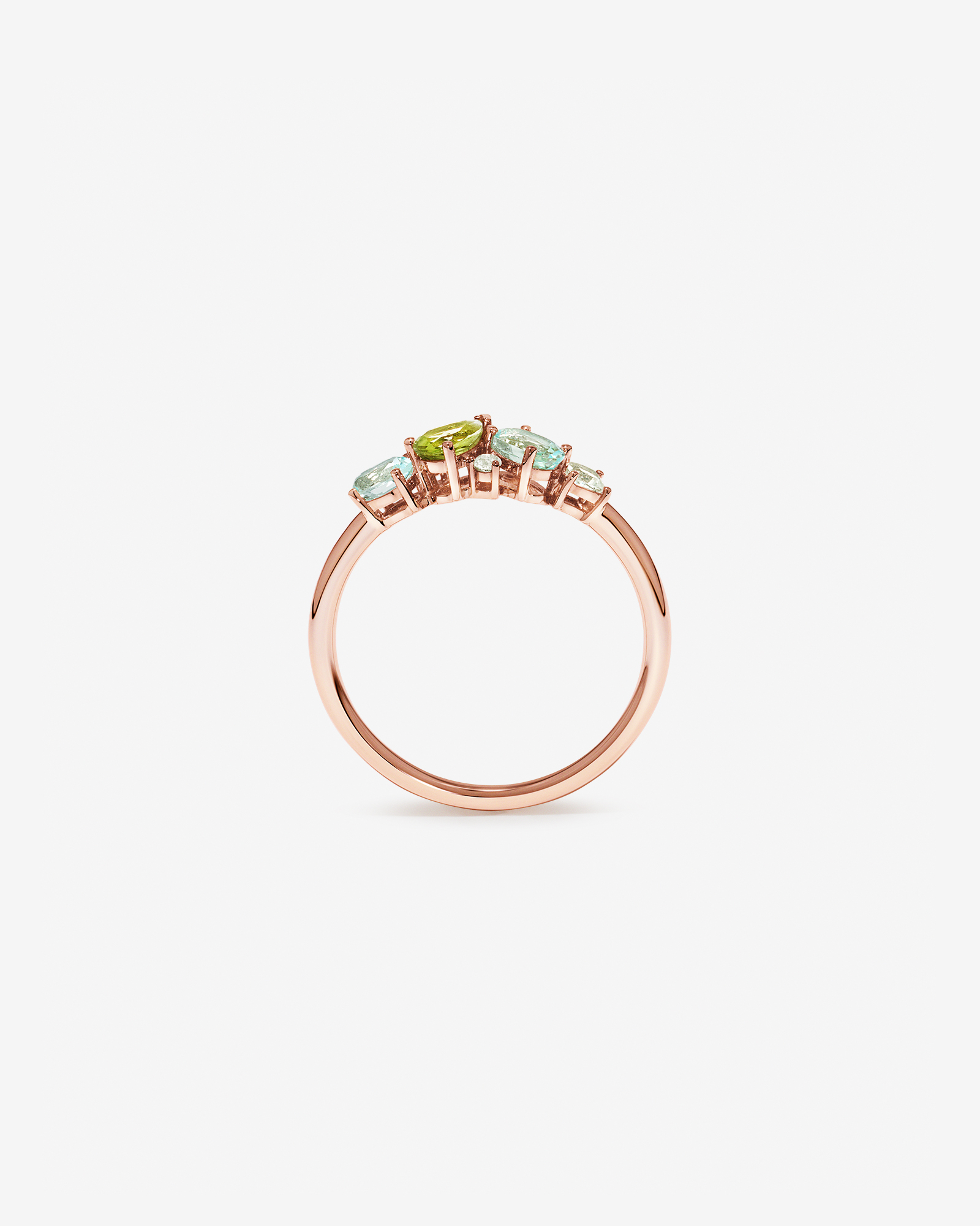Péridot, topaze bleu ciel, améthyste verte et blanche bague multi-gemmes en or rose 10 carats