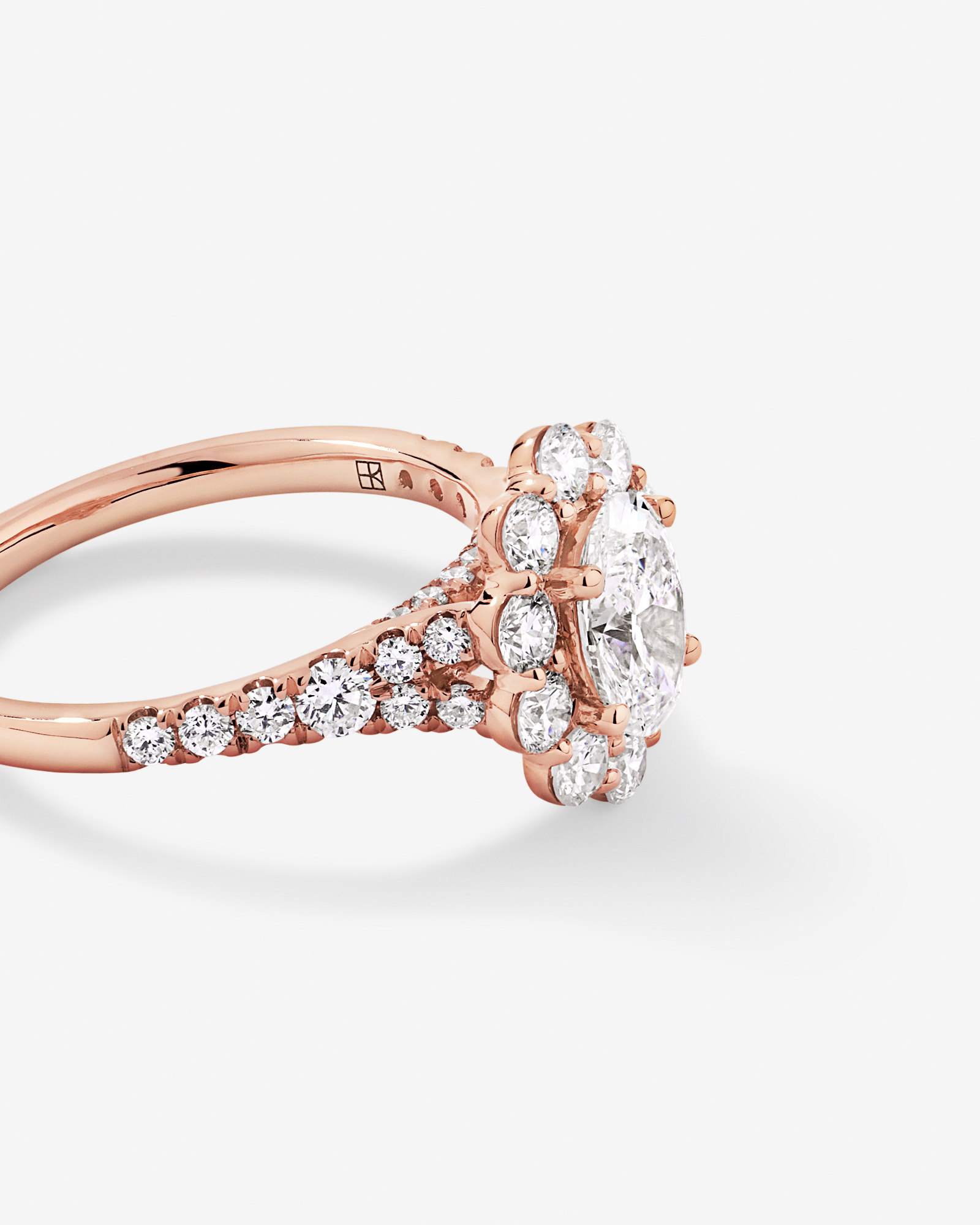 2.15 Carat TW Oval Halo Laboratory-Grown Diamond Ring 14kt Rose Gold