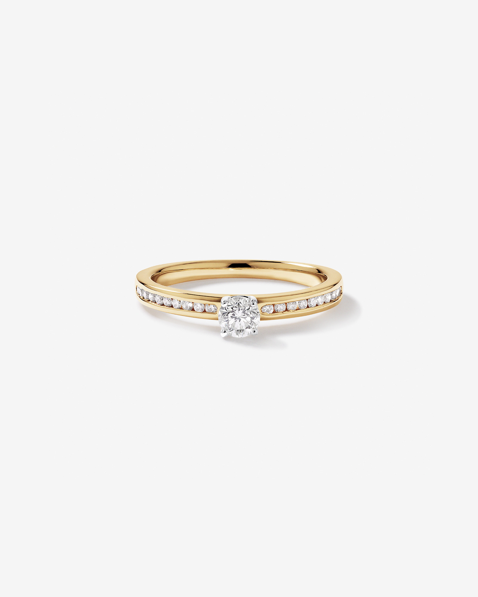 Bague avec diamant Signature 101 rond brillant de 0,45 carat TW en or jaune et blanc 14 carats
