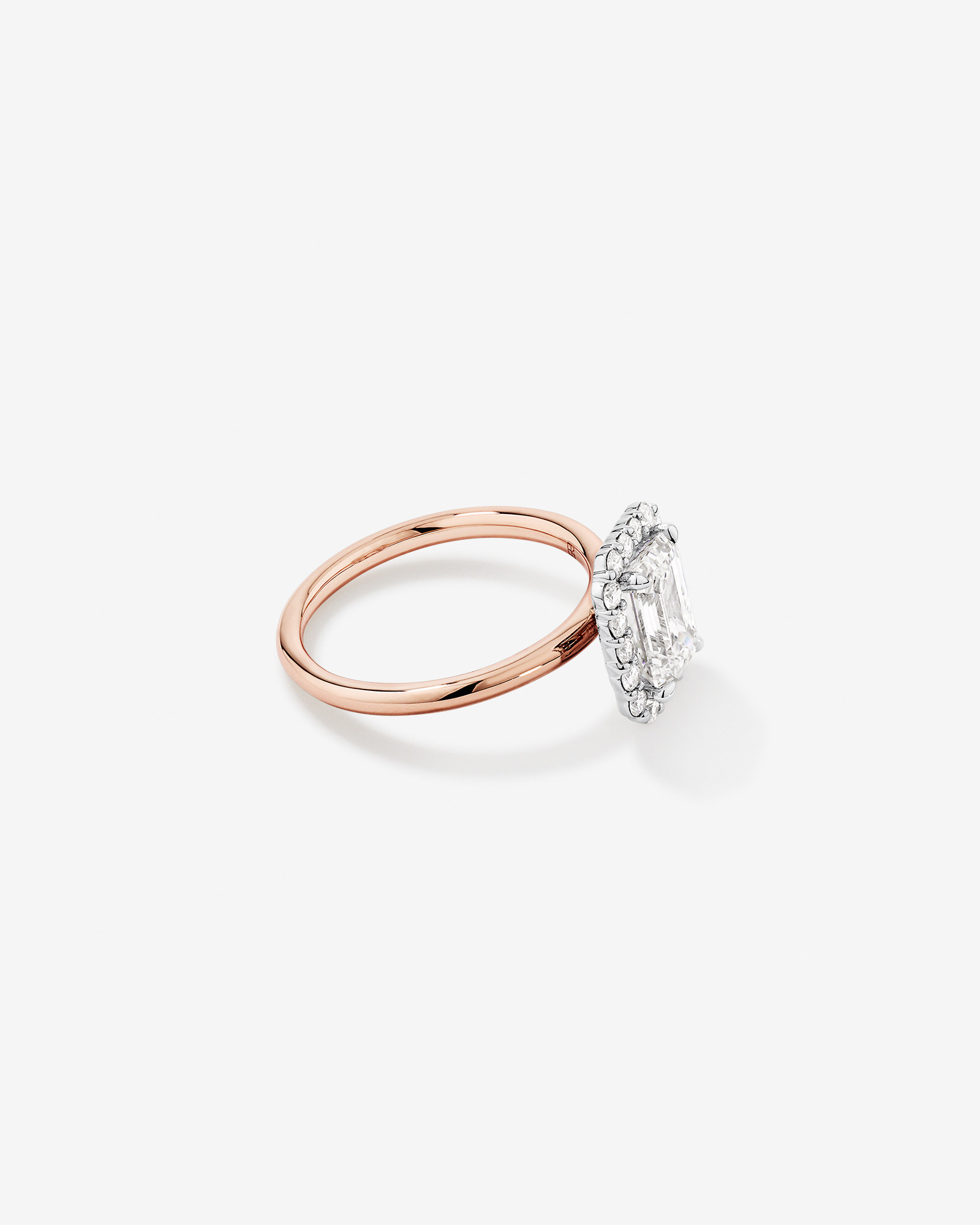 2.34 Carat TW Emerald Cut Laboratory-Grown Diamond Halo Engagement Ring in 14kt Rose and White Gold