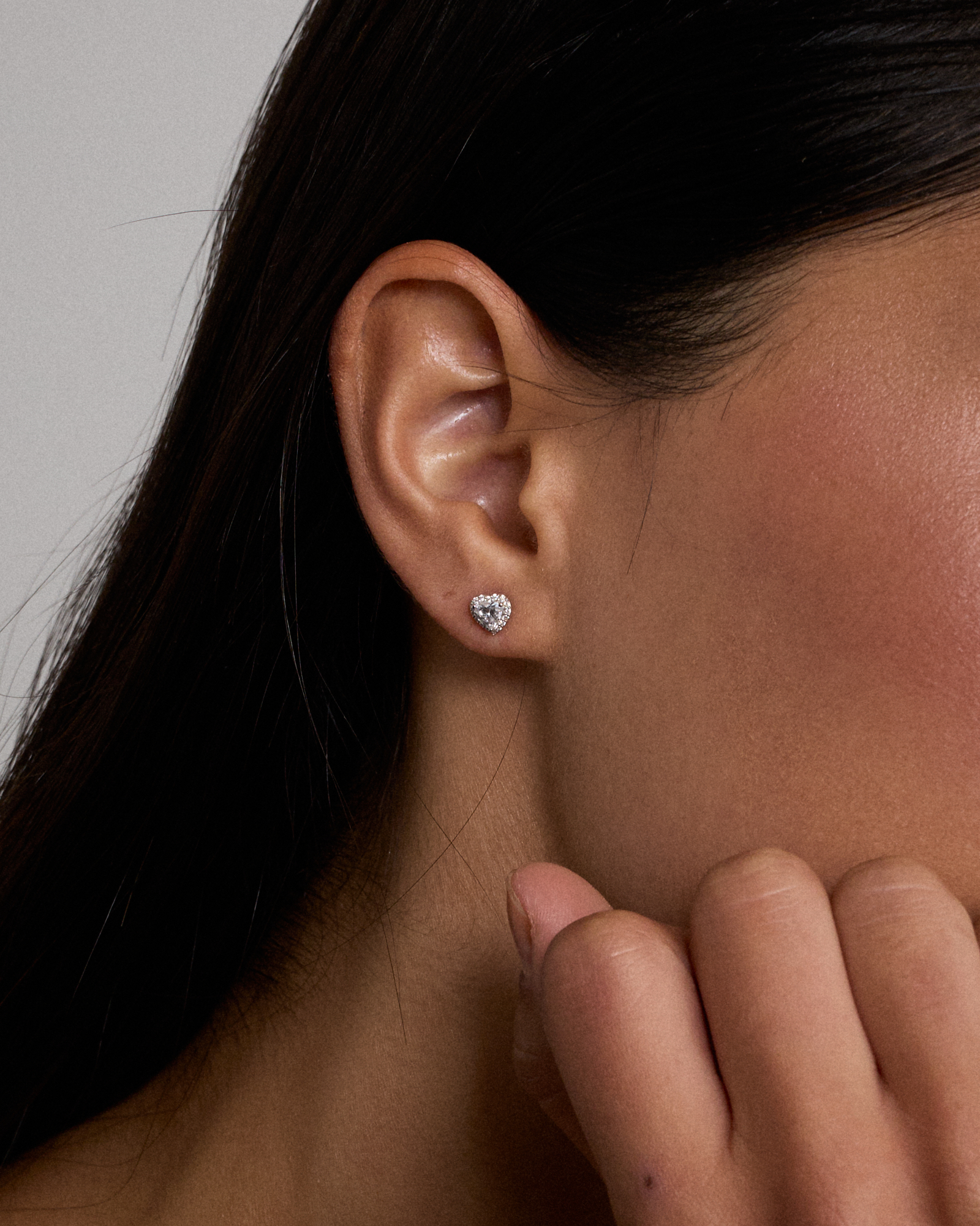 Heart Shape Cubic Zirconia Halo Stud Earrings in Sterling Silver