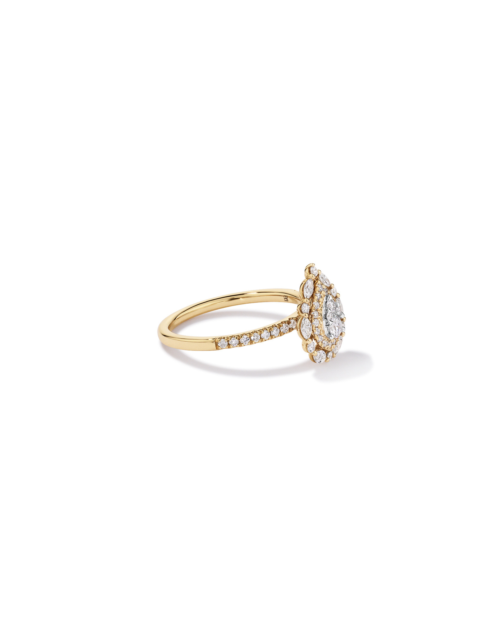 0.62 Carat TW Round Brilliant and Marquise Double Halo Cluster Diamond Ring 14kt Yellow Gold with Rhodium
