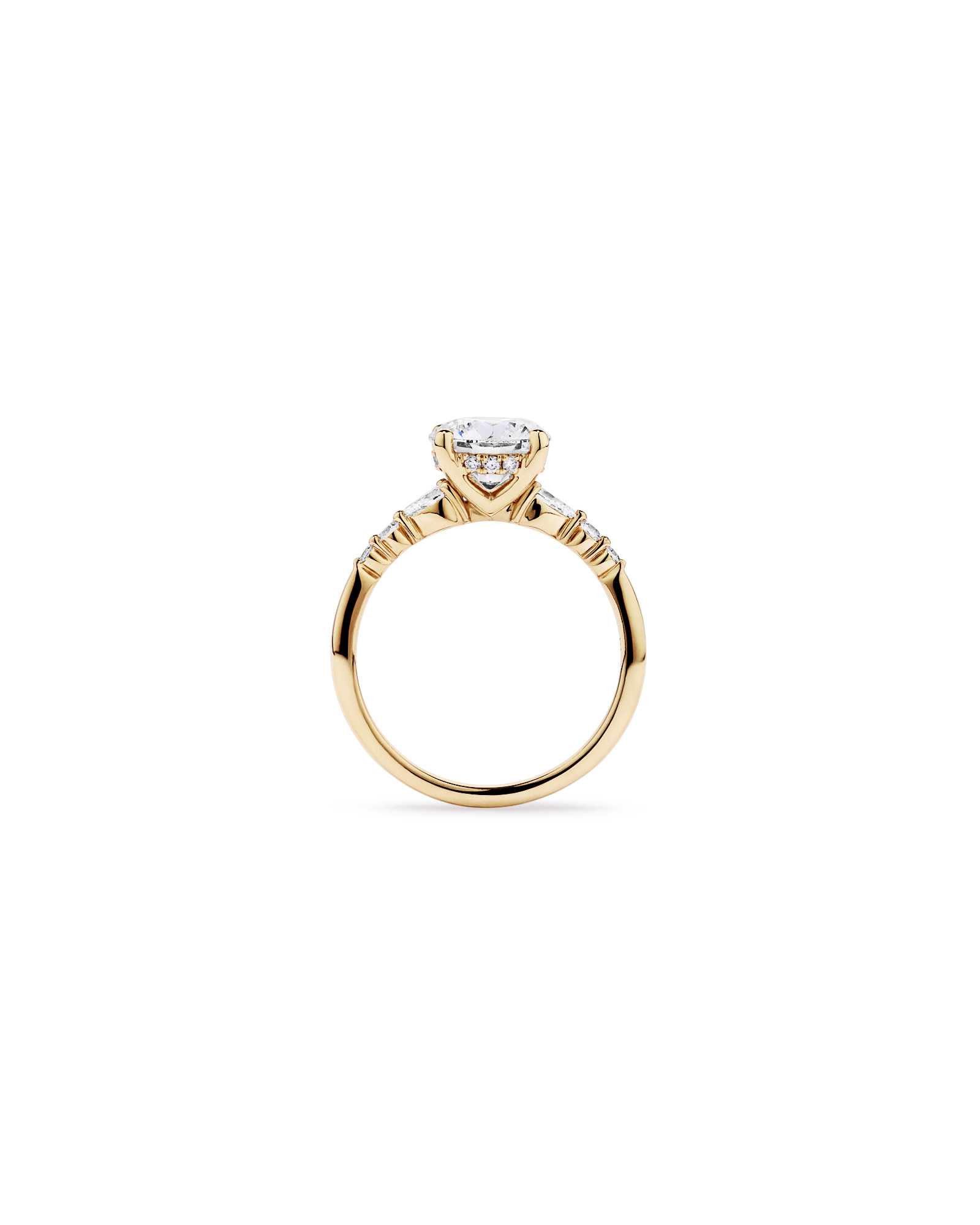 2.28 Carat TW Round Brilliant and Pear Laboratory-Grown Diamond Side Accent Ring 14kt Yellow Gold