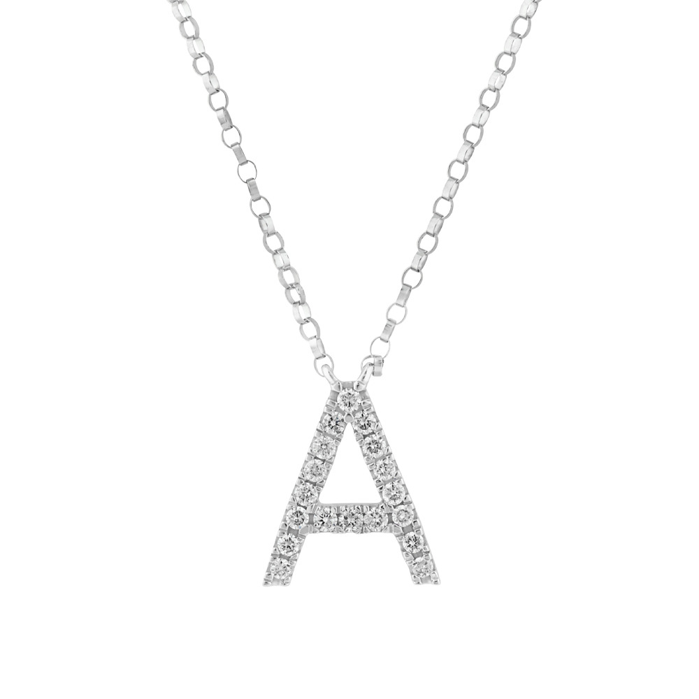 Collier à initiale « A » en or blanc 10 K avec diamants totalisant 0,10 ct