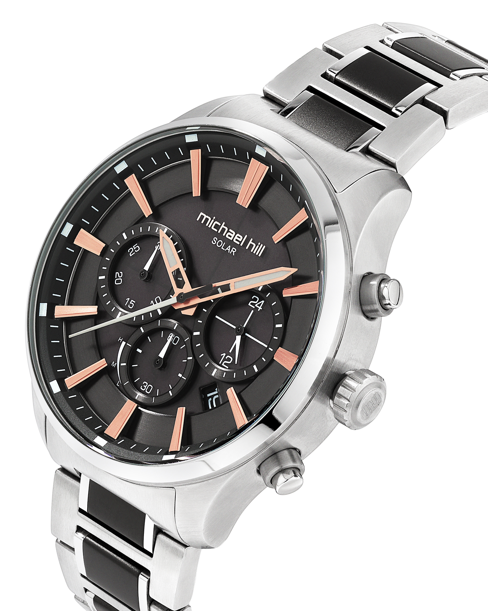 Montre à énergie solaire en acier inoxydable bleu pour homme