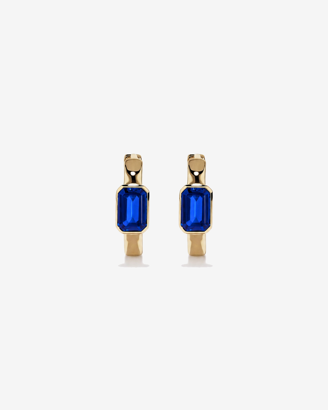 Created Sapphire Bezel Huggie Earrings in 10kt Yellow Gold