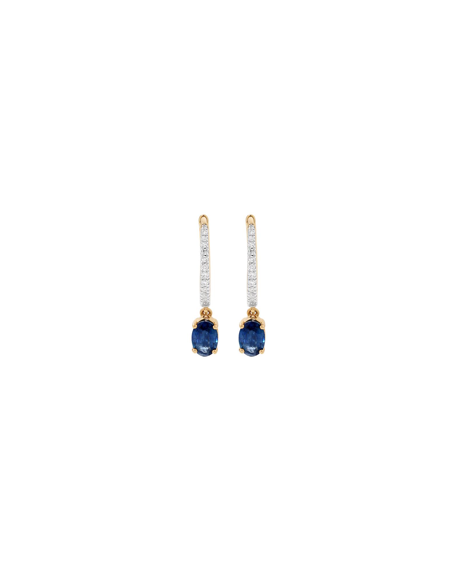 Coupe ovale saphir australienne & boucles d’oreilles diamant TW 0,15 carat en or jaune 10 carats avec Rhodium