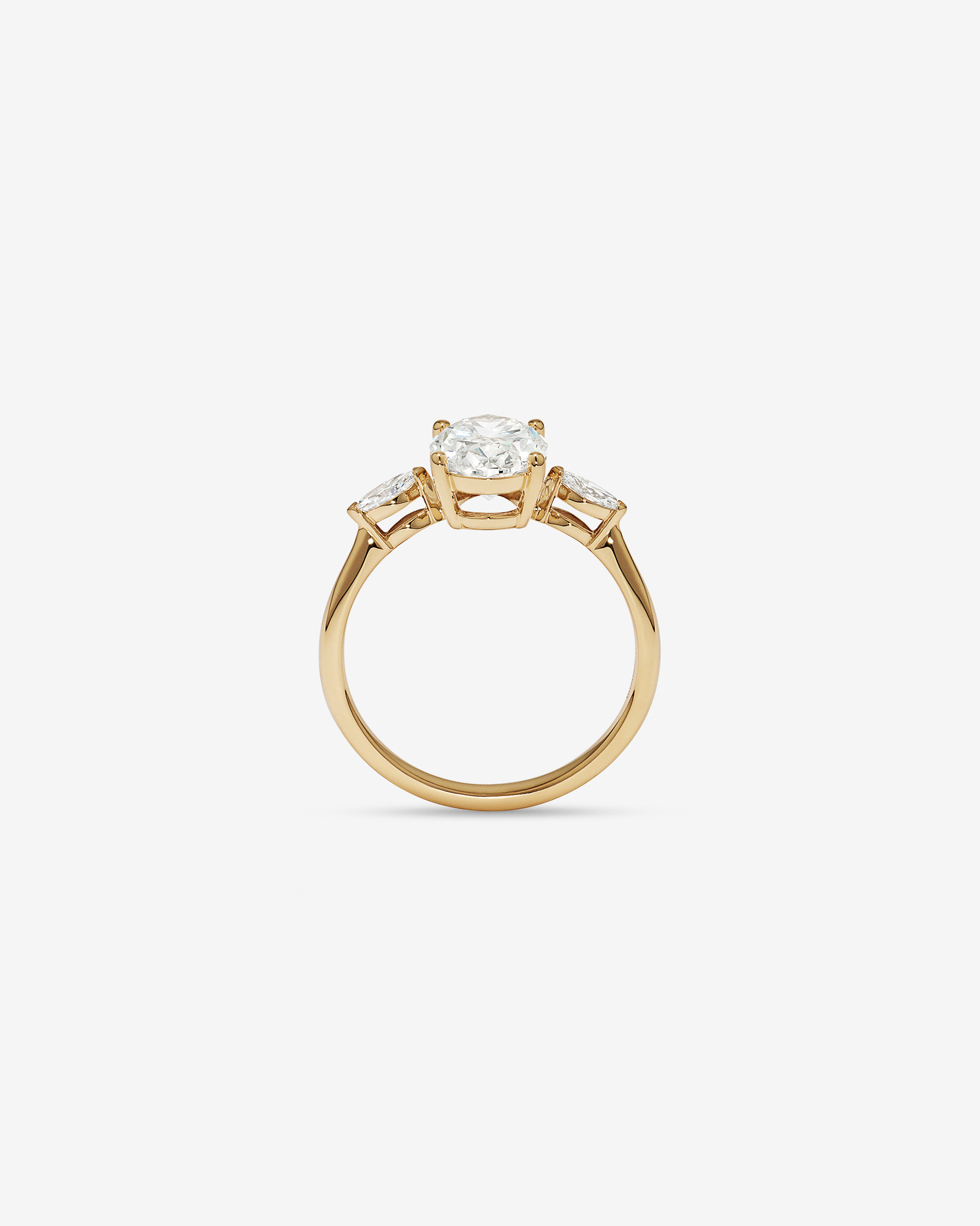 2.18 Carat TW Laboratory-Grown Diamond Oval and Marquise Three-Stone Ring 14kt Yellow Gold