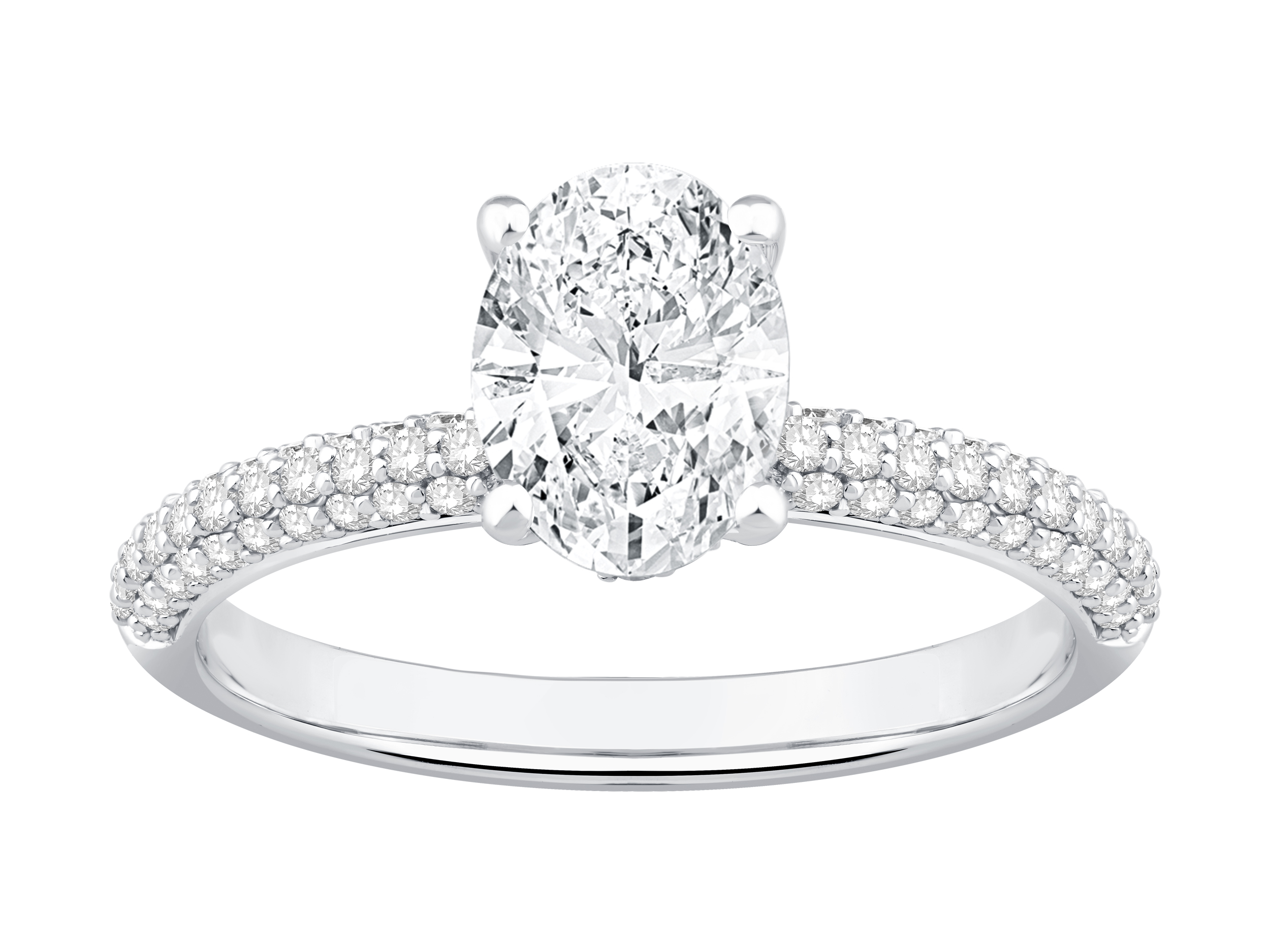 1.95 Carat TW Oval Cut Laboratory-Grown Diamond Solitaire Side Accent Engagement Ring 14kt Gold