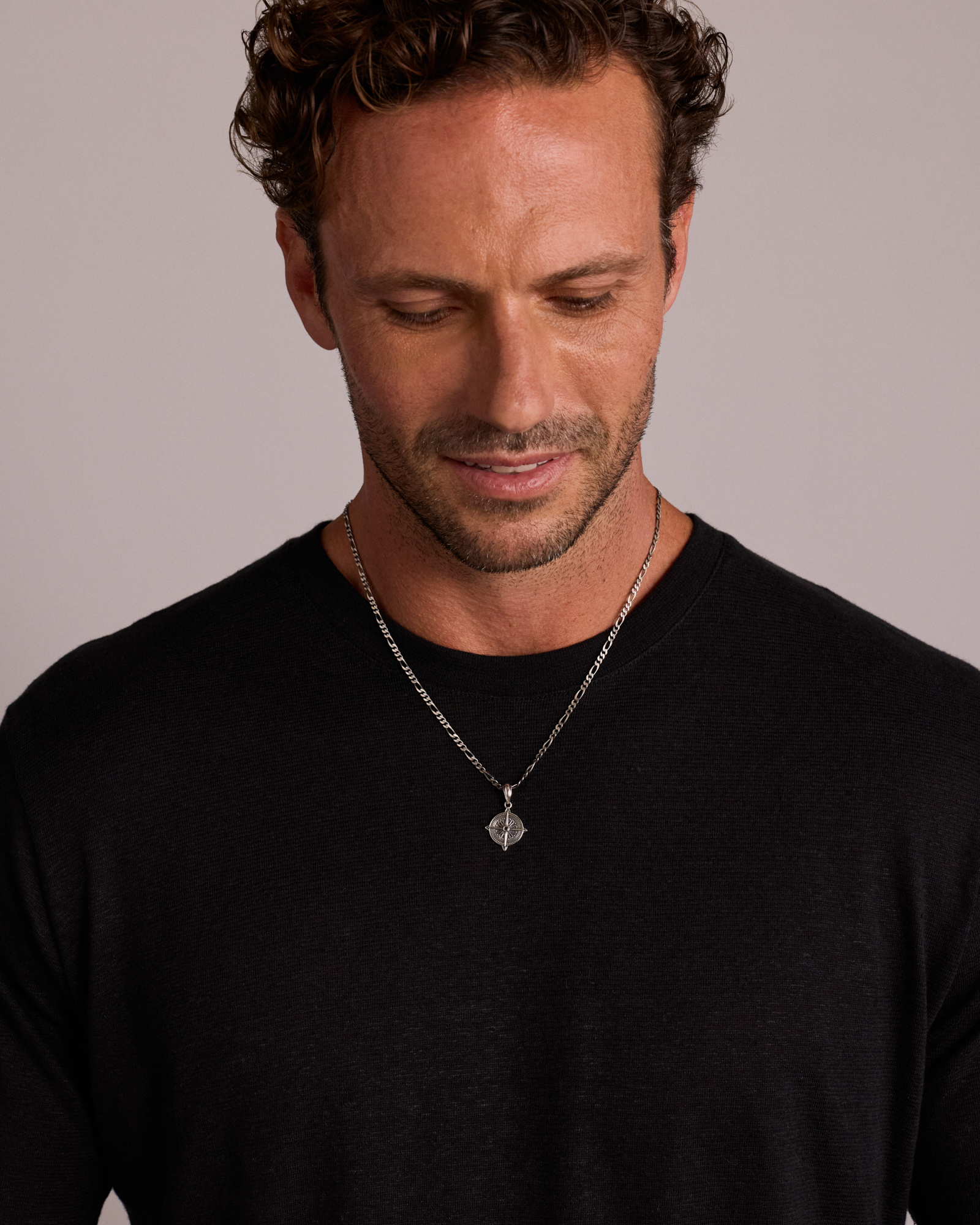 Pendentif Boussole avec Diamant Noir en Argent Sterling