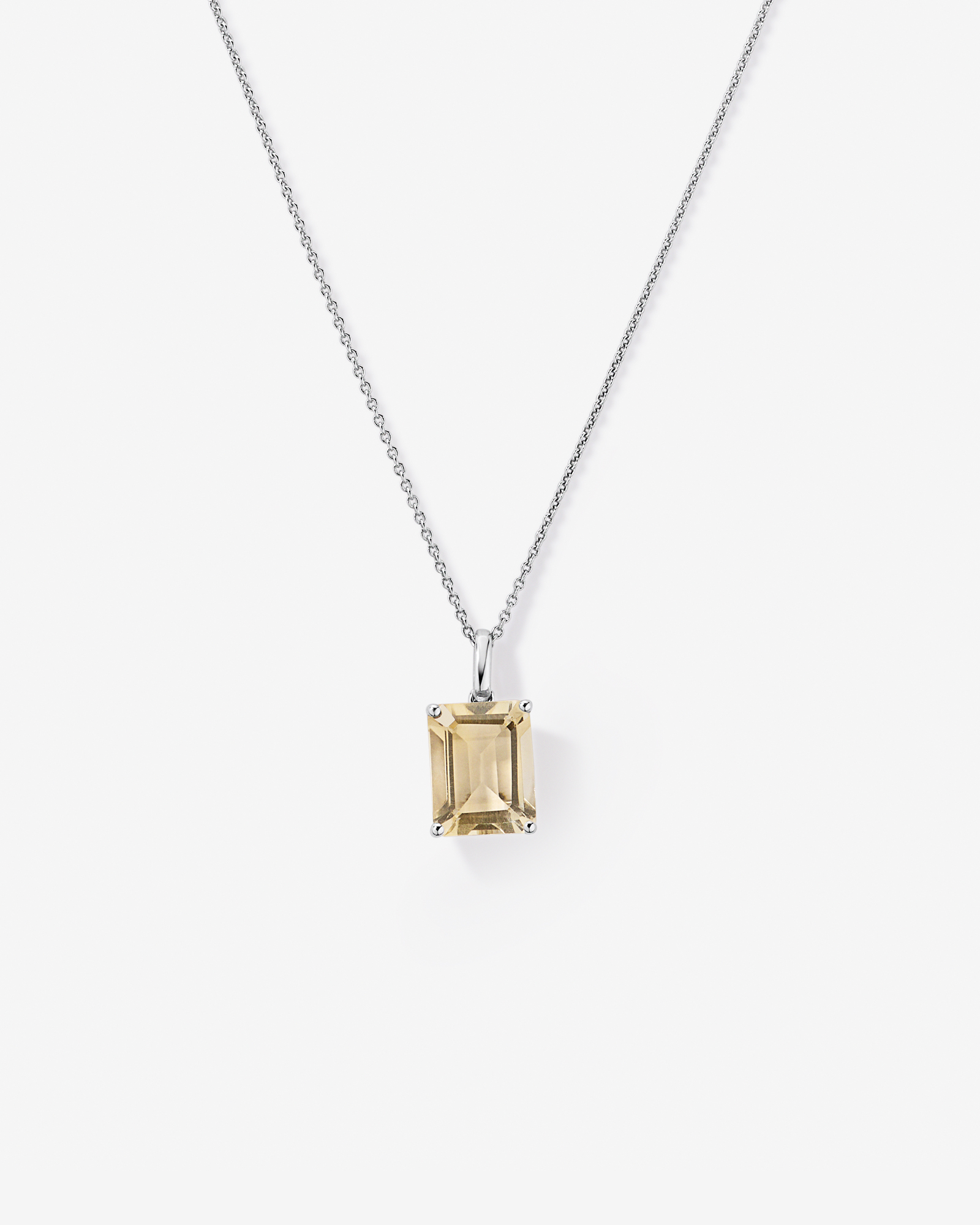 Emerald Cut Soft Champagne Citrine Pendant with Chain in Sterling Silver