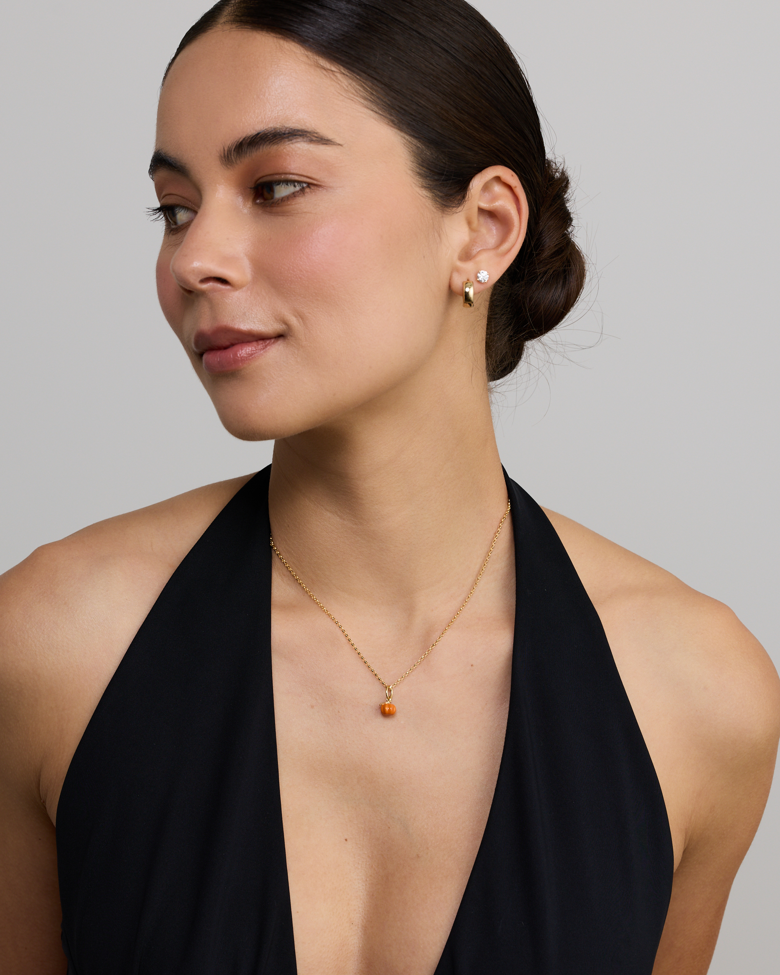 Thanksgiving Pumpkin Pendant with Orange Enamel in 18kt Yellow Gold Vermeil