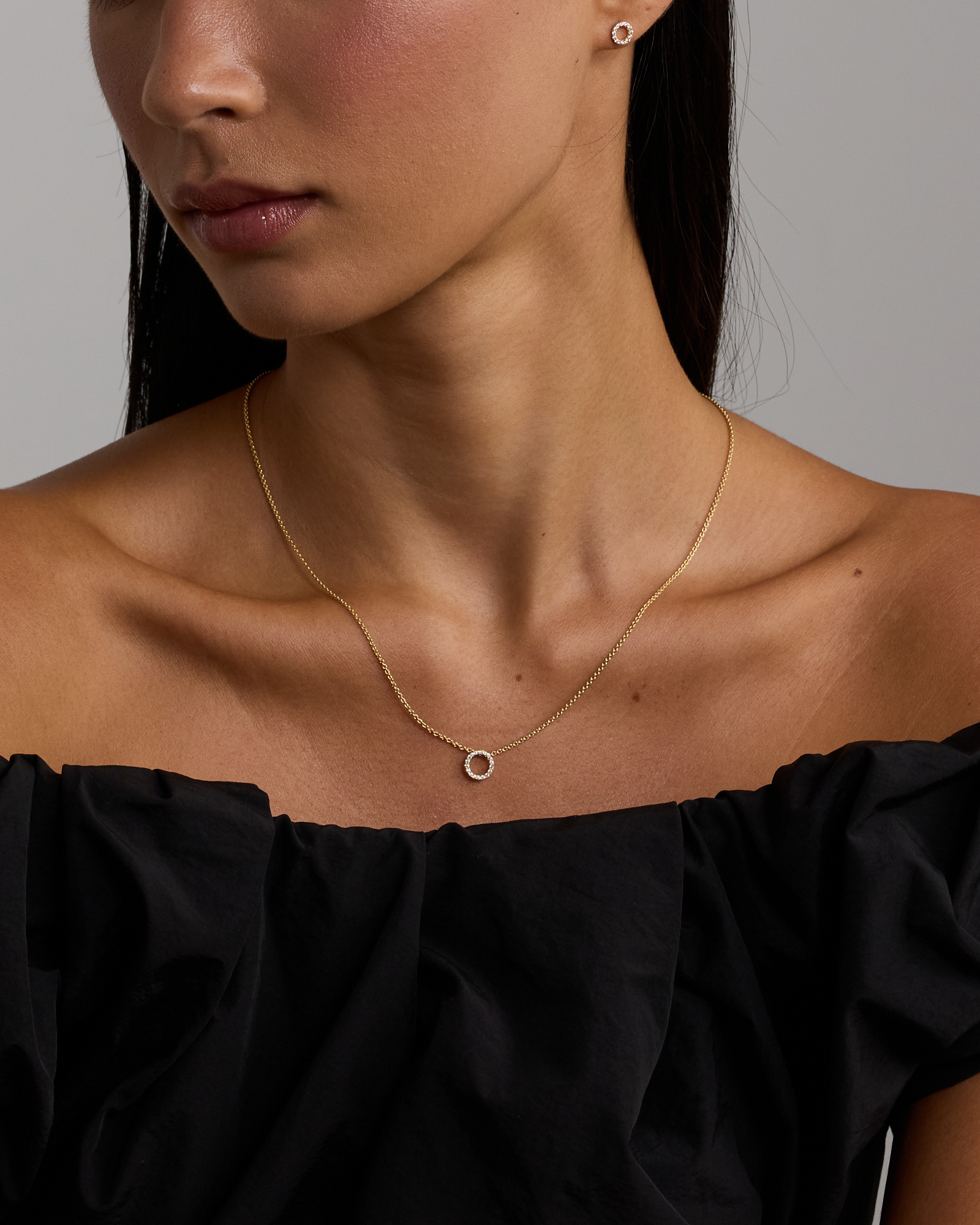 Circle Necklace & Earring Set in 18kt Vermeil with Cubic Zirconia