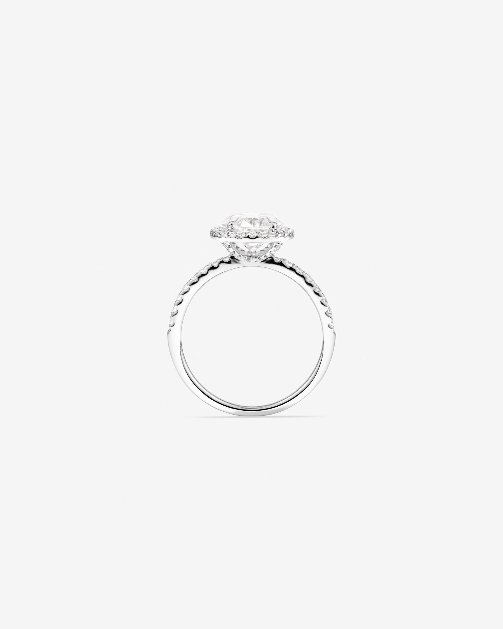 Bague de fiançailles en or blanc 14 carats avec halo de diamants taille ovale de 2,92 carats