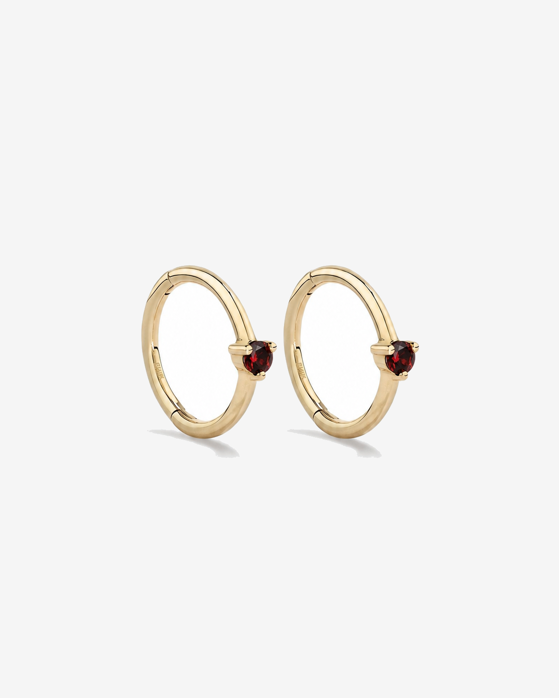 10mm Garnet Accent Sleepers in 10kt Yellow Gold