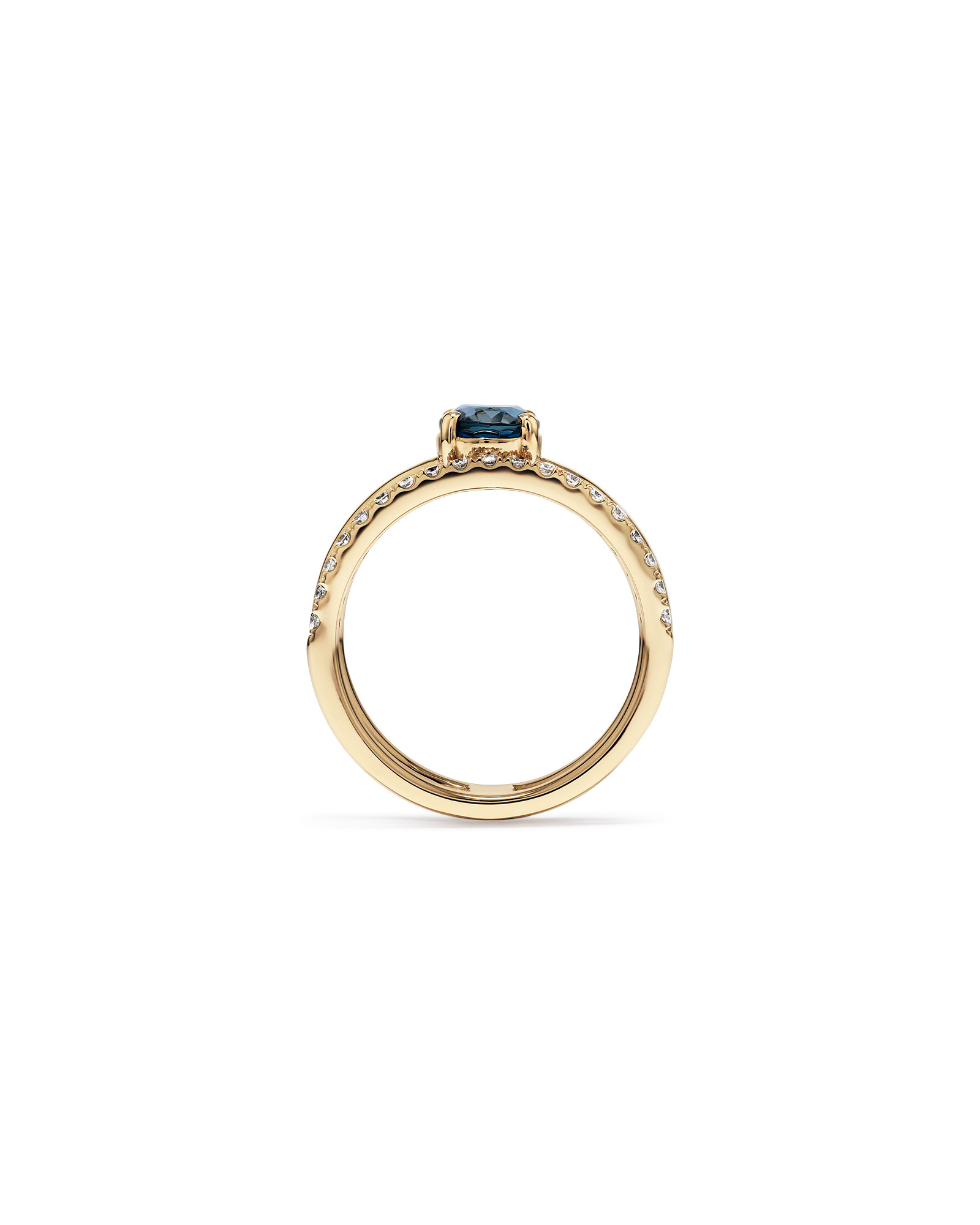 Bague à Double Anneau avec Topaze Bleu London et 0,25 Carat PT de Diamants en Or Jaune 10 carats
