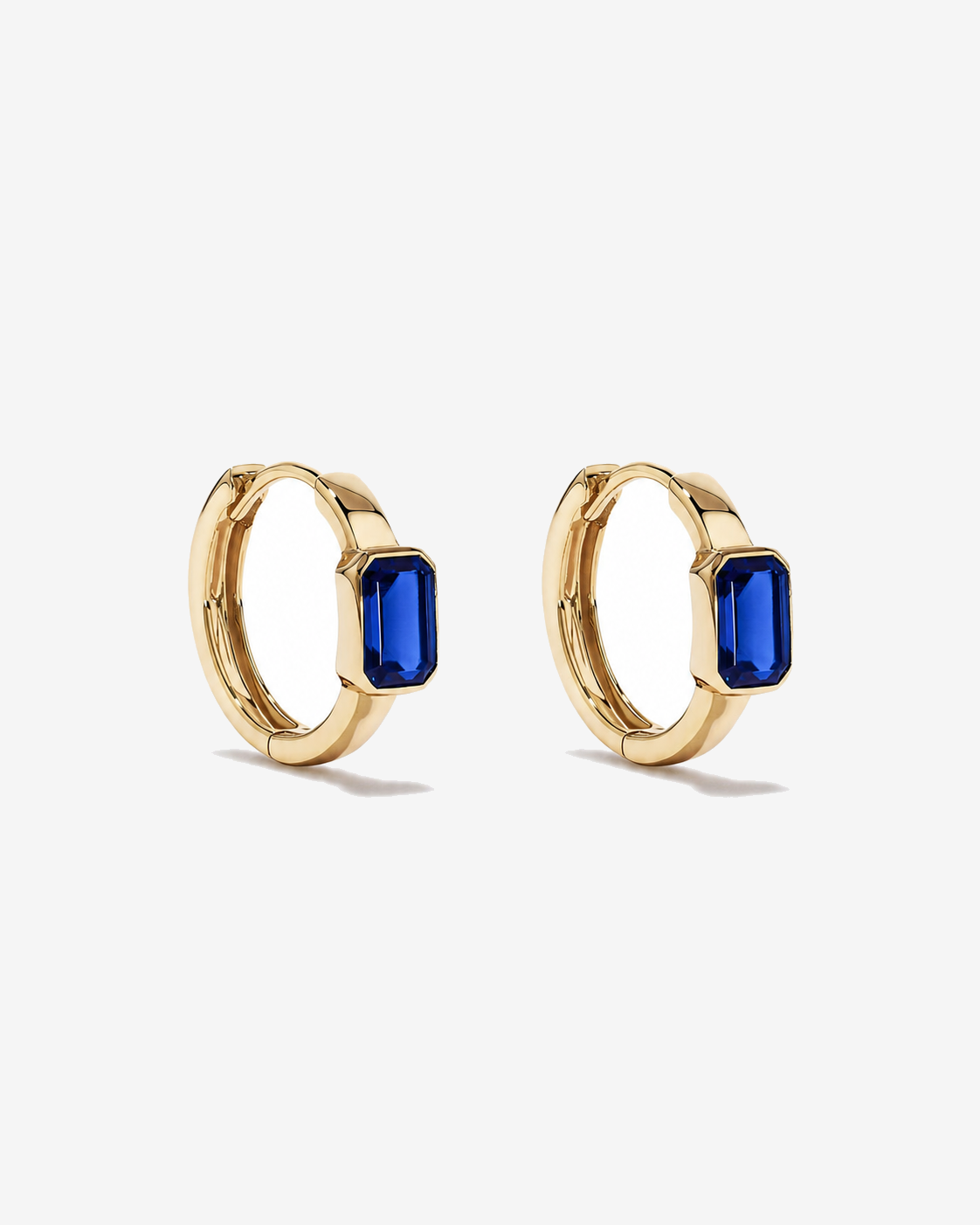 Created Sapphire Bezel Huggie Earrings in 10kt Yellow Gold