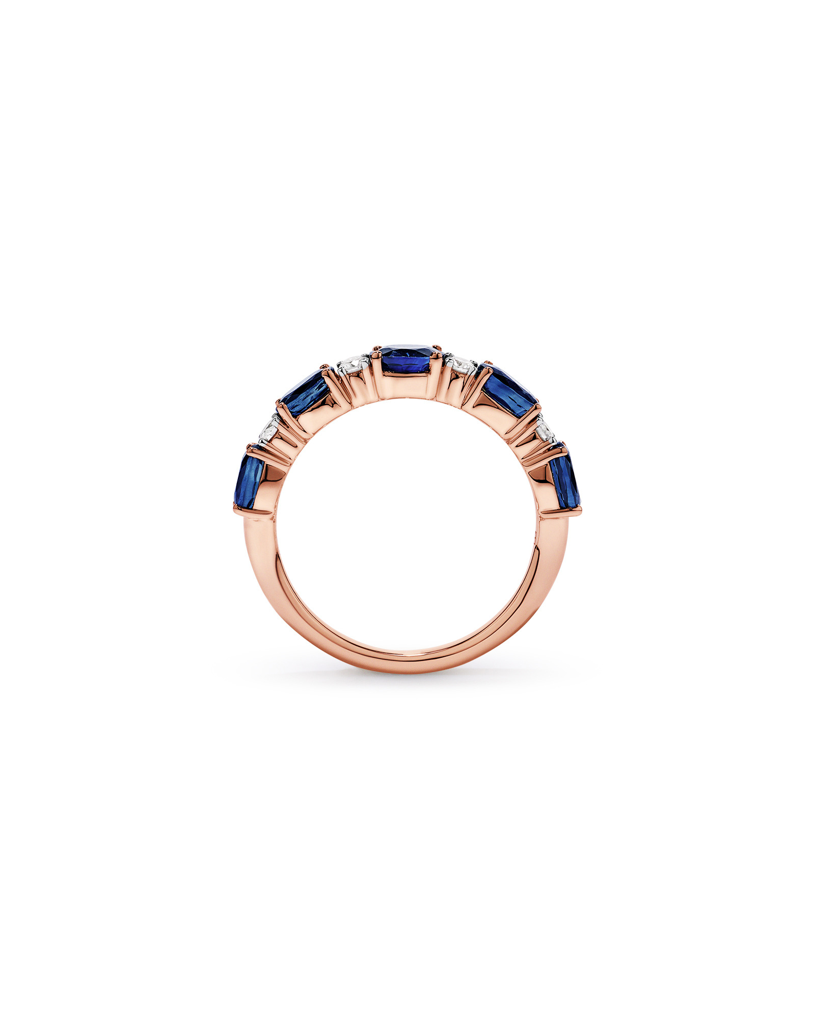 Australian Sapphire & 0.12 Carat TW Diamond Alternating Ring 10kt Rose Gold
