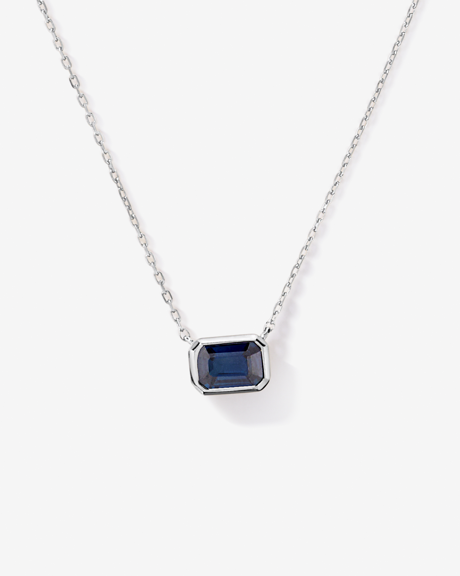 Australian Sapphire Emerald Cut Bezel Set Necklace in 10kt Gold